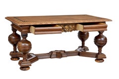Early 20th Century Carved Oak Library Table by Lysberg Hansen Therp