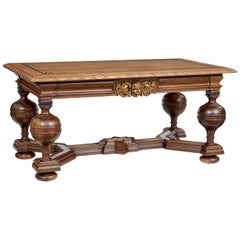 Antique Early 20th Century Carved Oak Library Table by Lysberg Hansen Therp