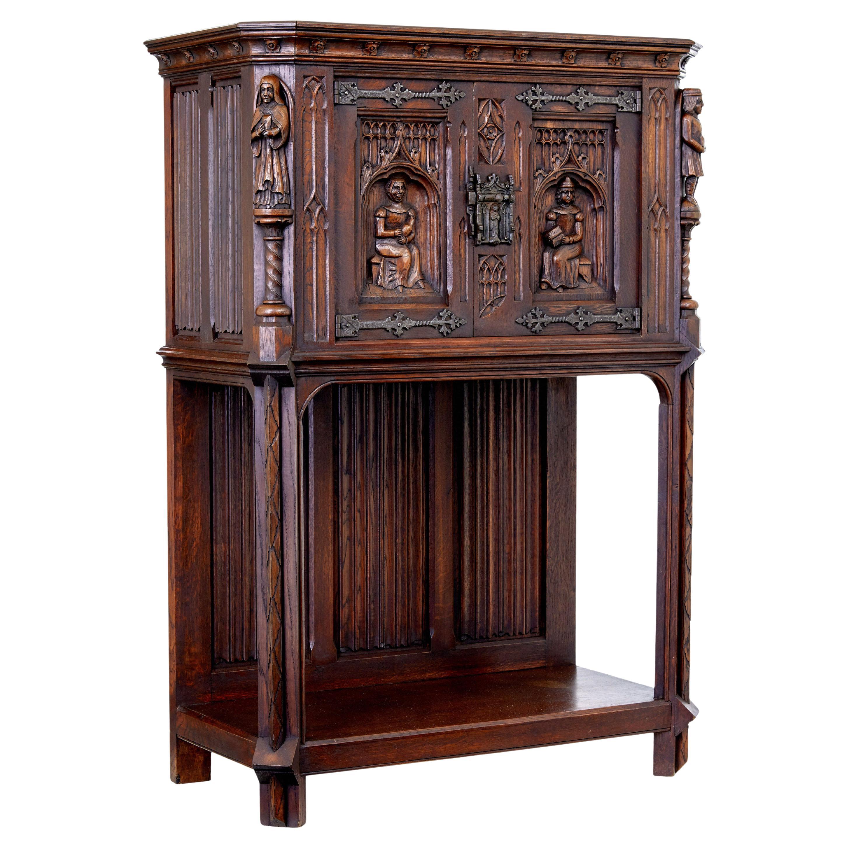 Early 20th century carved oak renaissance revival cupboard For Sale