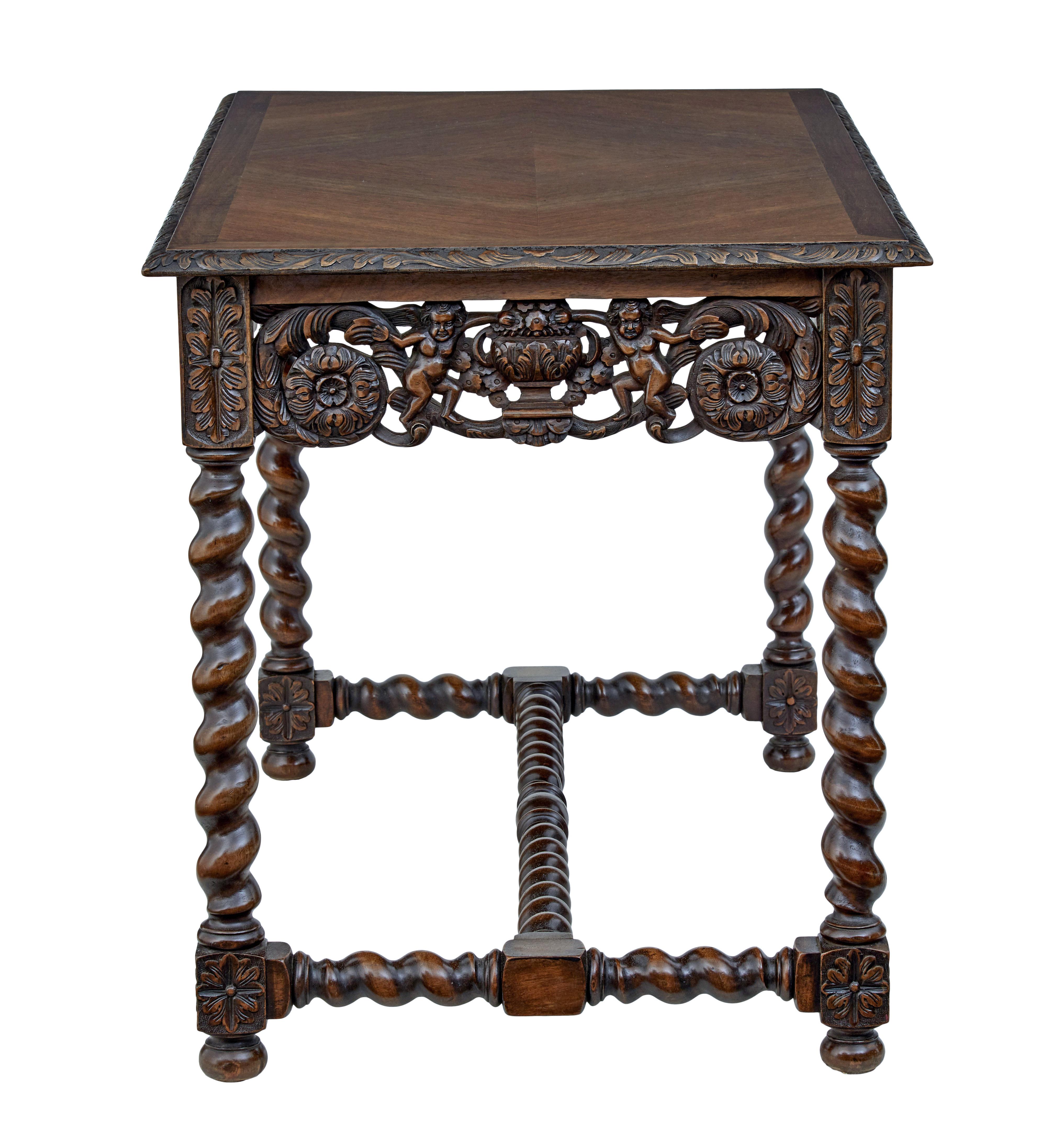 Renaissance Revival Early 20th Century Carved Oak Side Table by Waring & Gillow