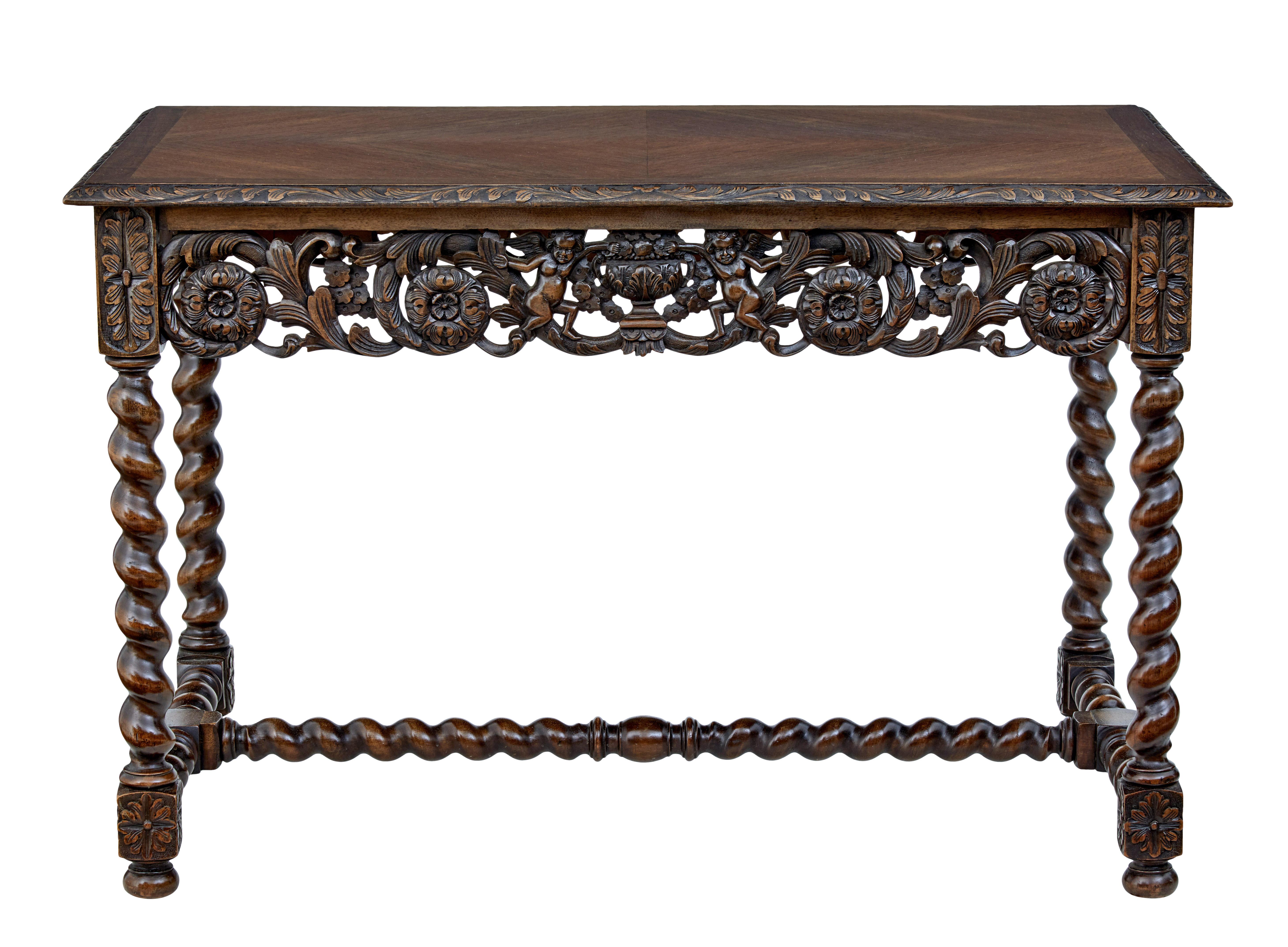 English Early 20th Century Carved Oak Side Table by Waring & Gillow