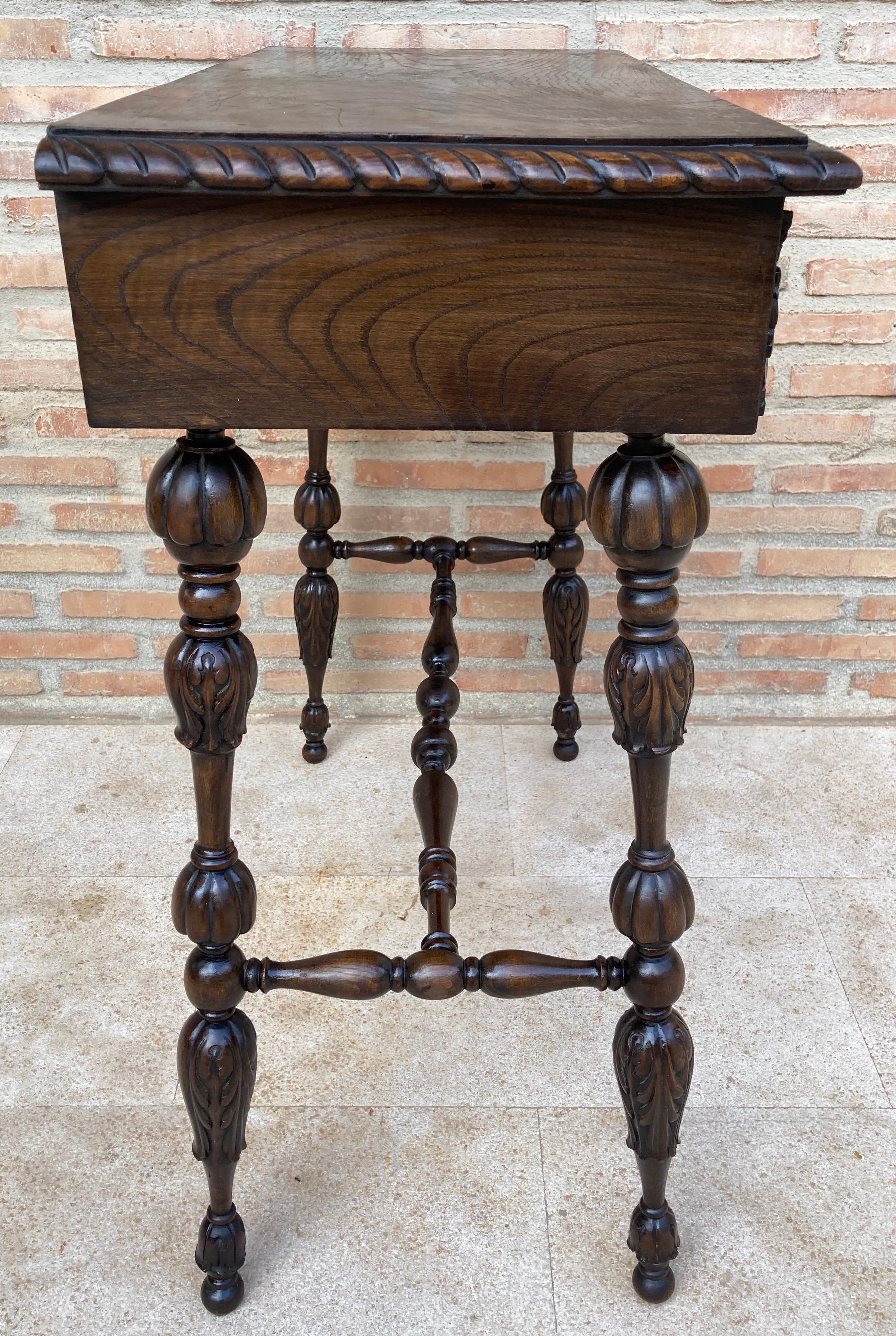 Early 20th Century Carved Oak Table with One Drawer, 1940s For Sale 2