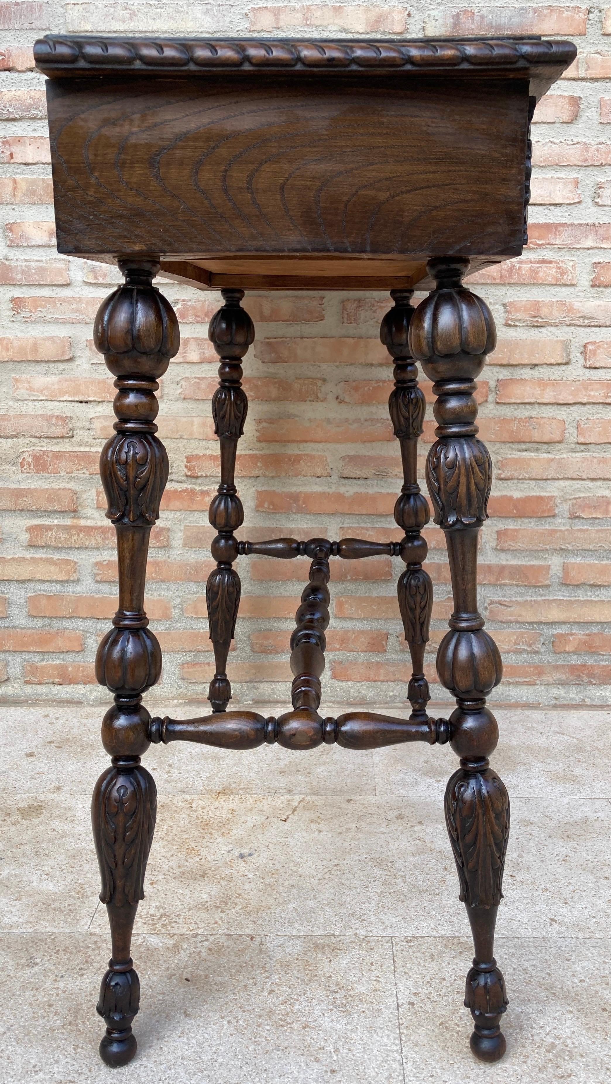 Early 20th Century Carved Oak Table with One Drawer, 1940s For Sale 3