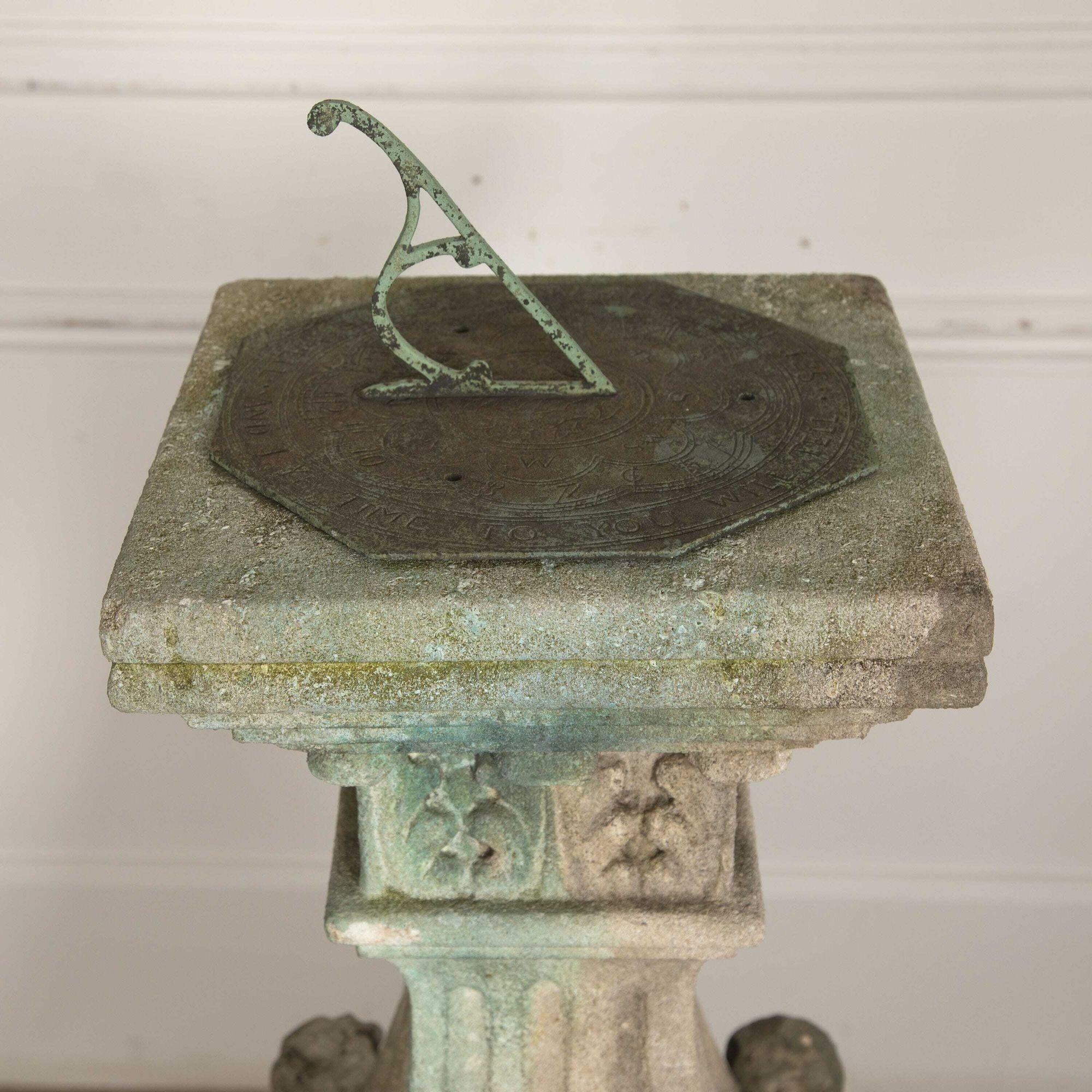 Bronze Early 20th Century Carved Portland Stone Sundial