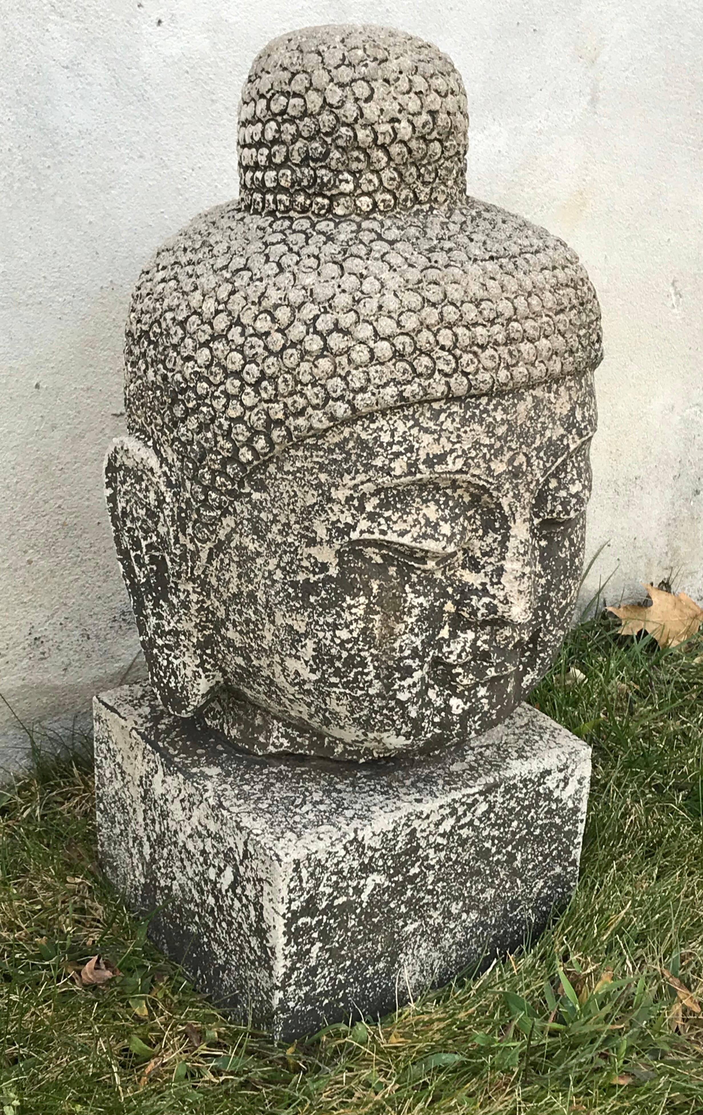 Beautiful early 20th century stone carved Buddha head, great aged patina.