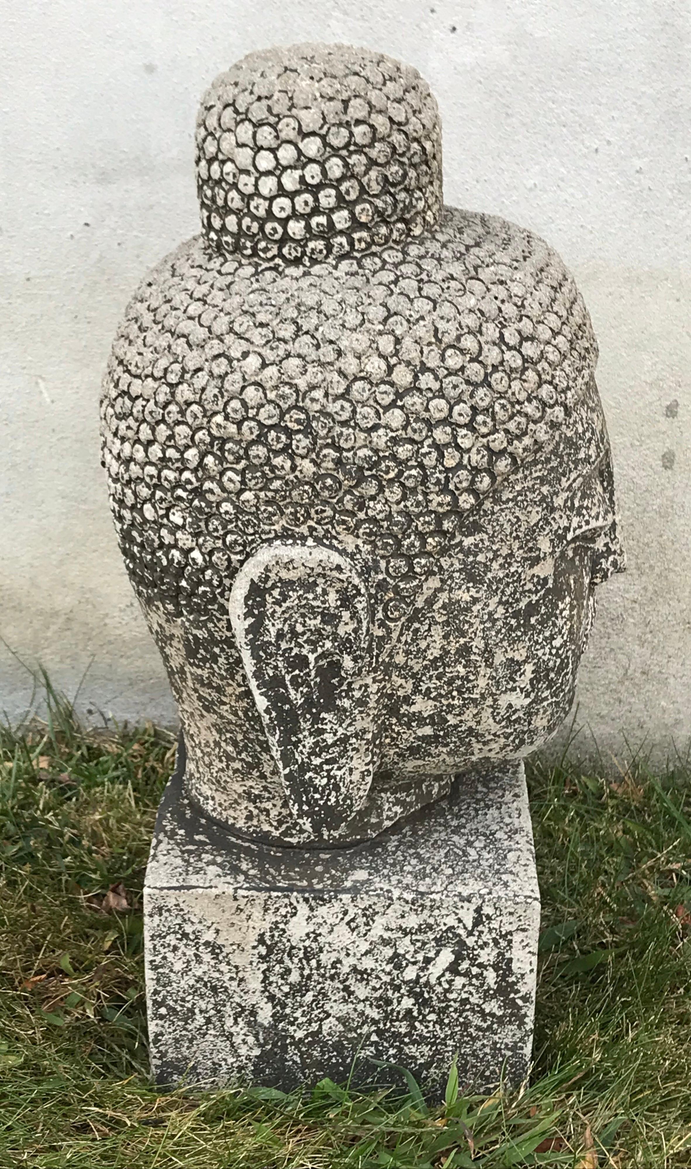 Early 20th Century Carved Stone Buddha Head In Good Condition In Bedford Hills, NY