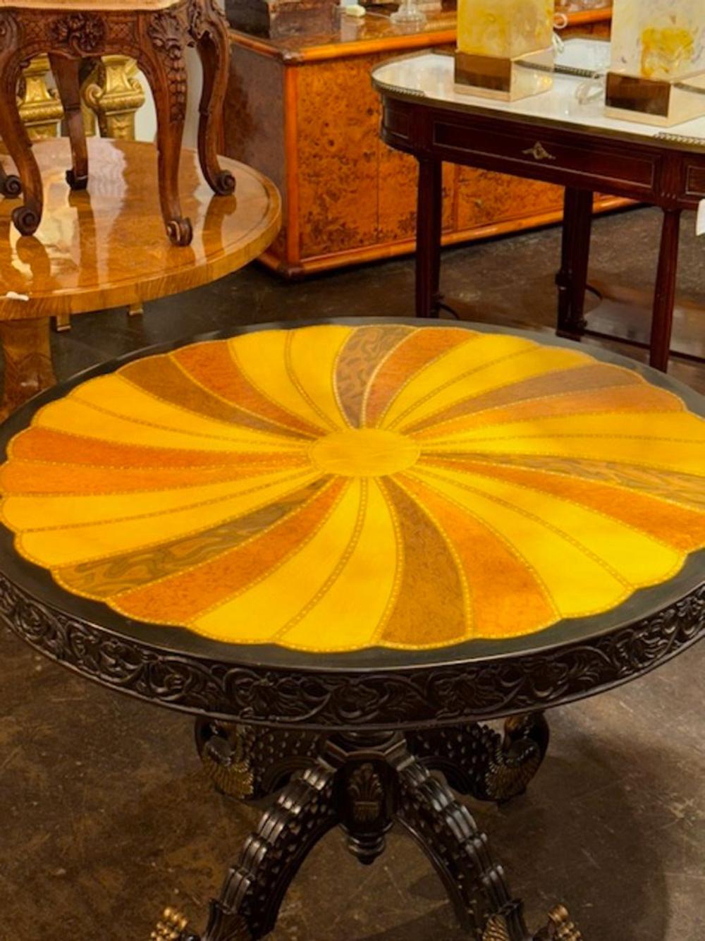 English Early 20th Century Carved Walnut and Mahogany Center Table