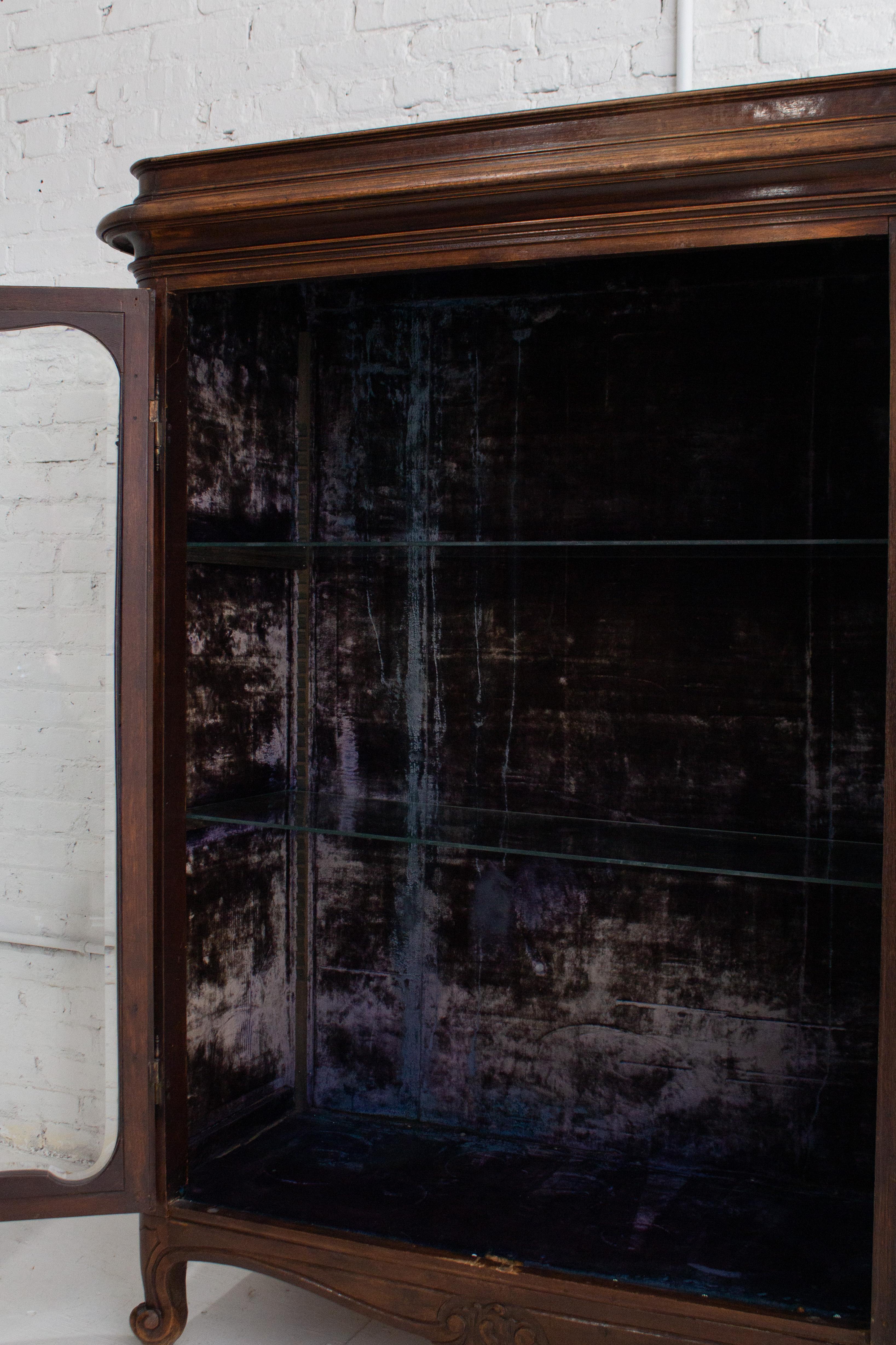 Early 20th Century Carved Walnut Glass Front Curio Cabinet 4
