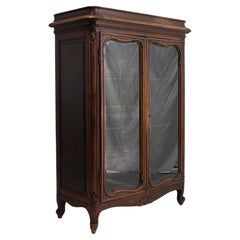 Antique Early 20th Century Carved Walnut Glass Front Curio Cabinet