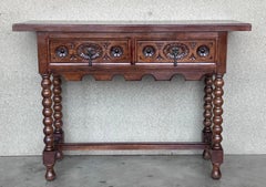 Early 20th Century Carved Walnut Wood Catalan Spanish Console Table