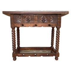 Early 20th Century Carved Walnut Wood Catalan Spanish Console Table