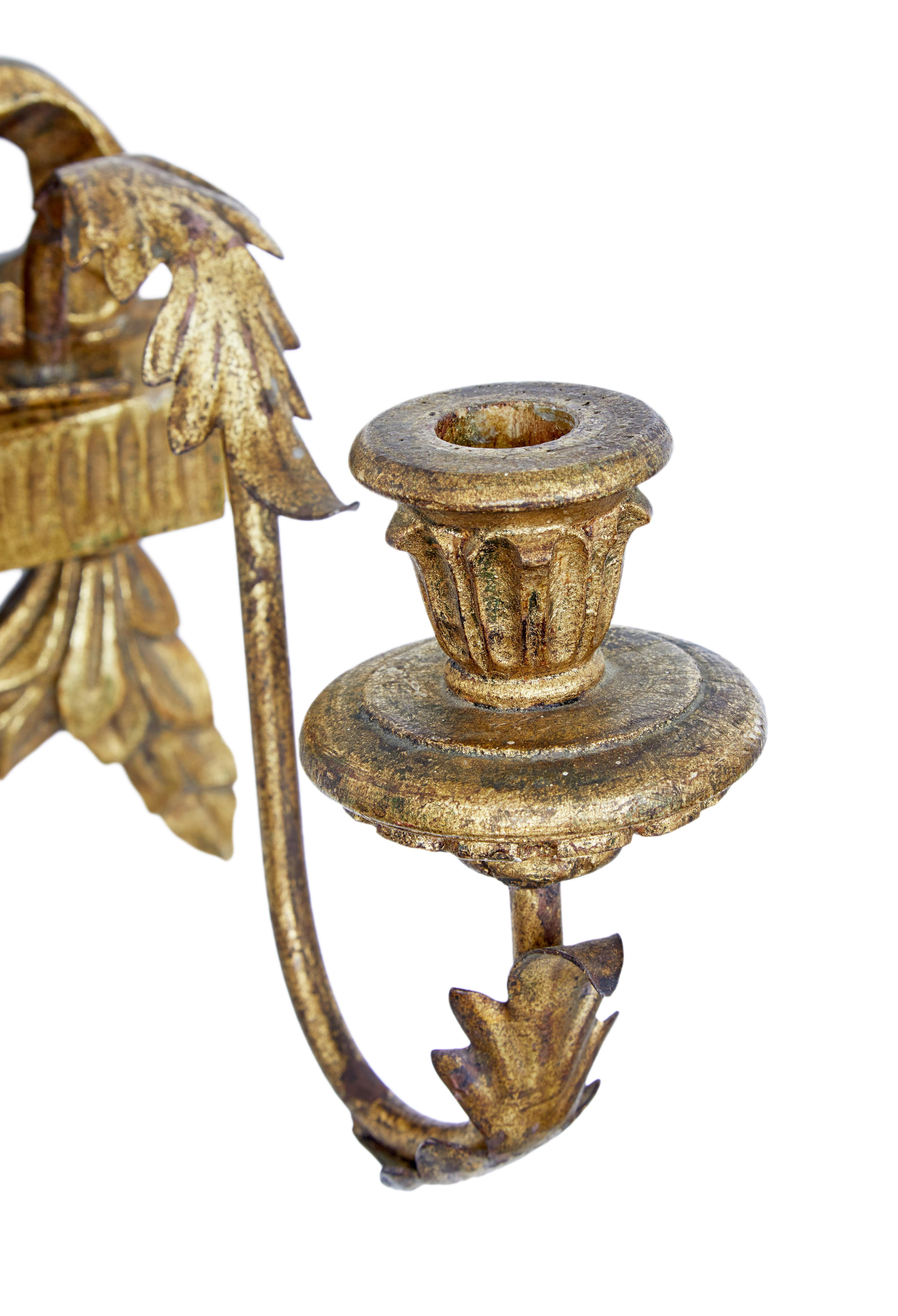 Greek Revival Early 20th Century Carved Wood and Gilt Metal Sconce