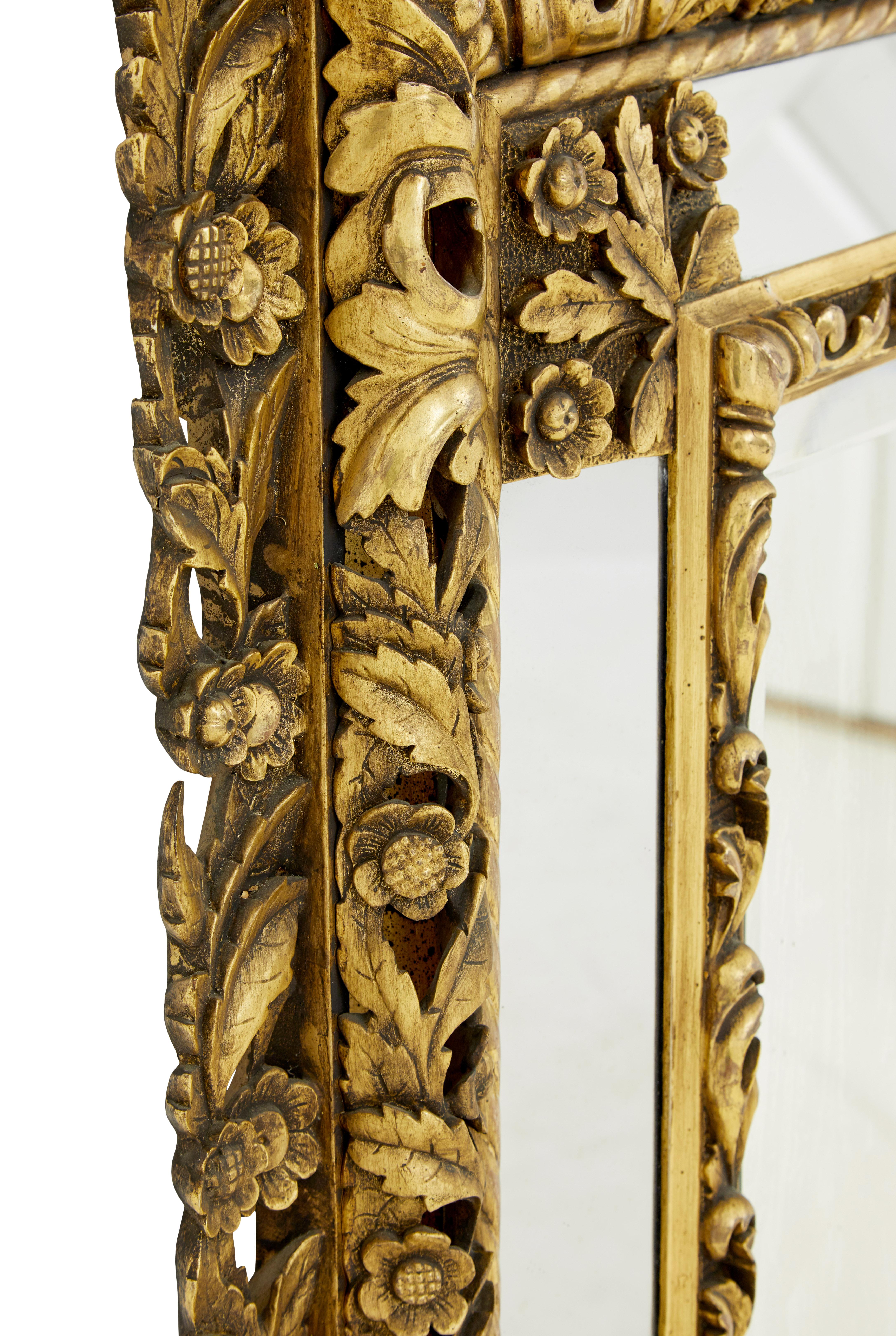 Early 20th century carved wood baroque influenced cushion mirror In Good Condition For Sale In Debenham, Suffolk