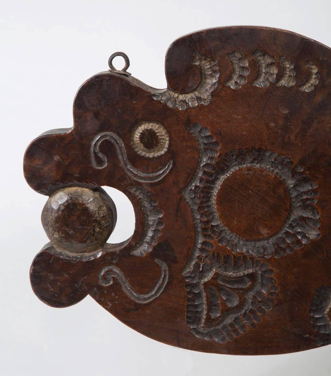 Hand-Carved  Early 20th Century Carved Zelcova Wood Buddhist Temple Gong, Korea