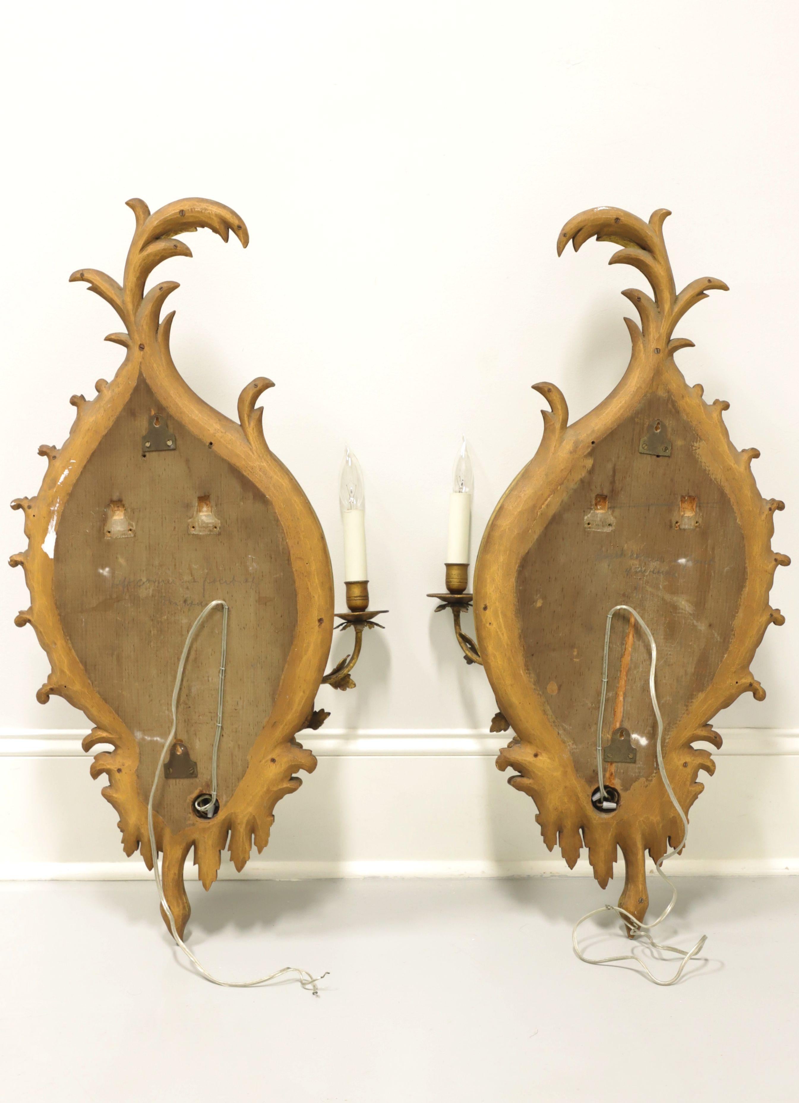 Early 20th Century Carved Wood Electrified Candle Mirror Wall Sconces - Pair A 2