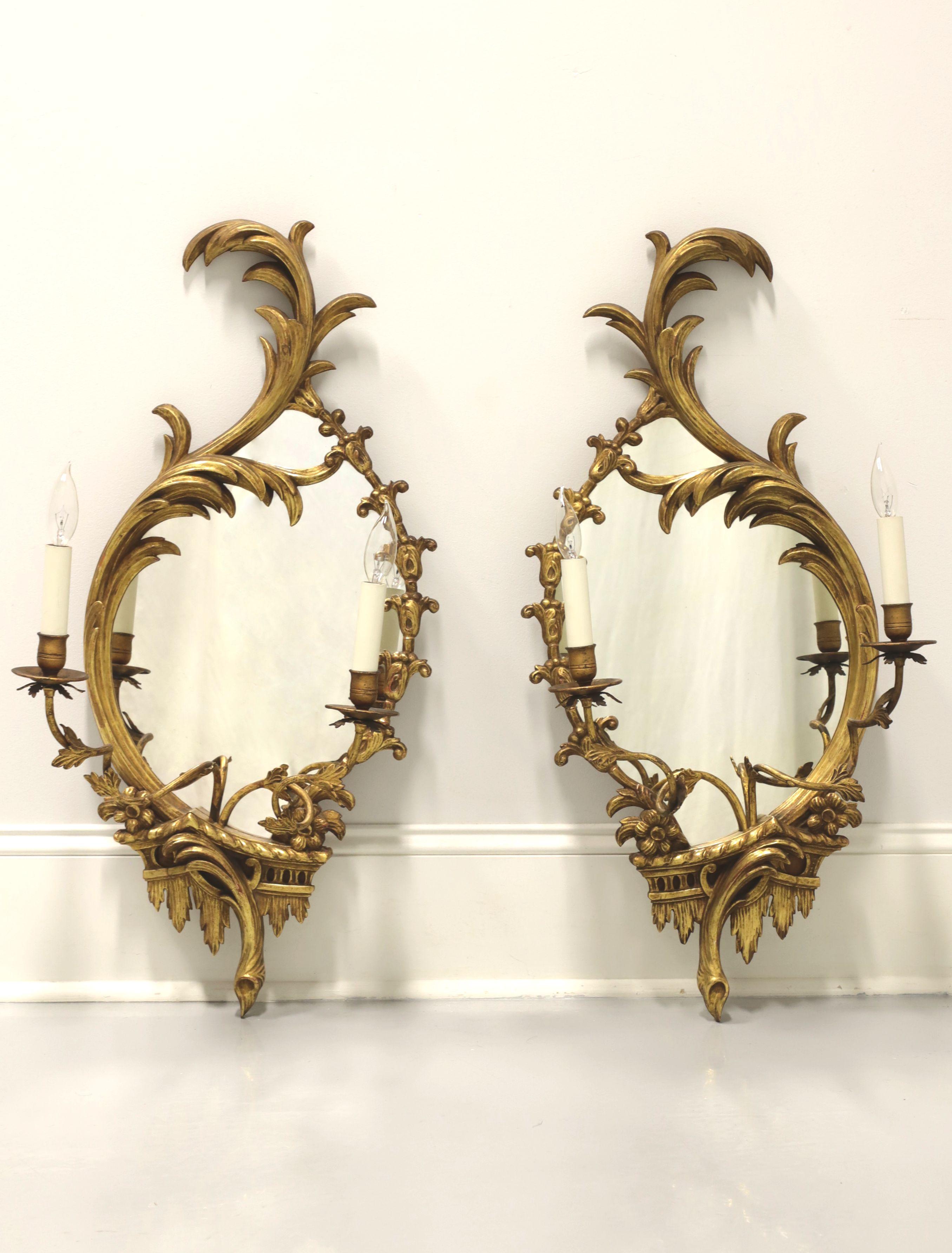 Early 20th Century Carved Wood Electrified Candle Mirror Wall Sconces - Pair A 3