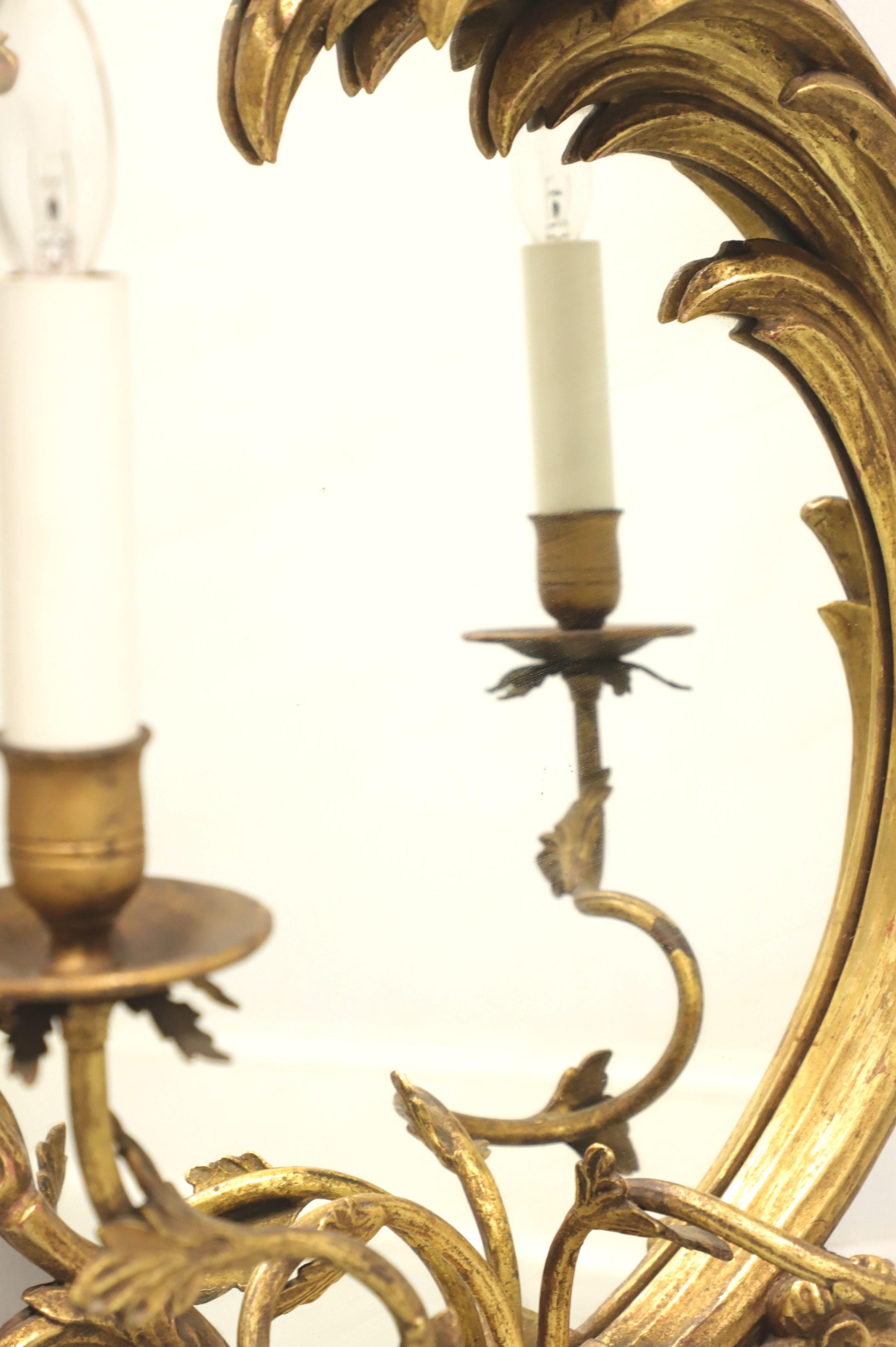 Baroque Early 20th Century Carved Wood Electrified Candle Mirror Wall Sconces - Pair A