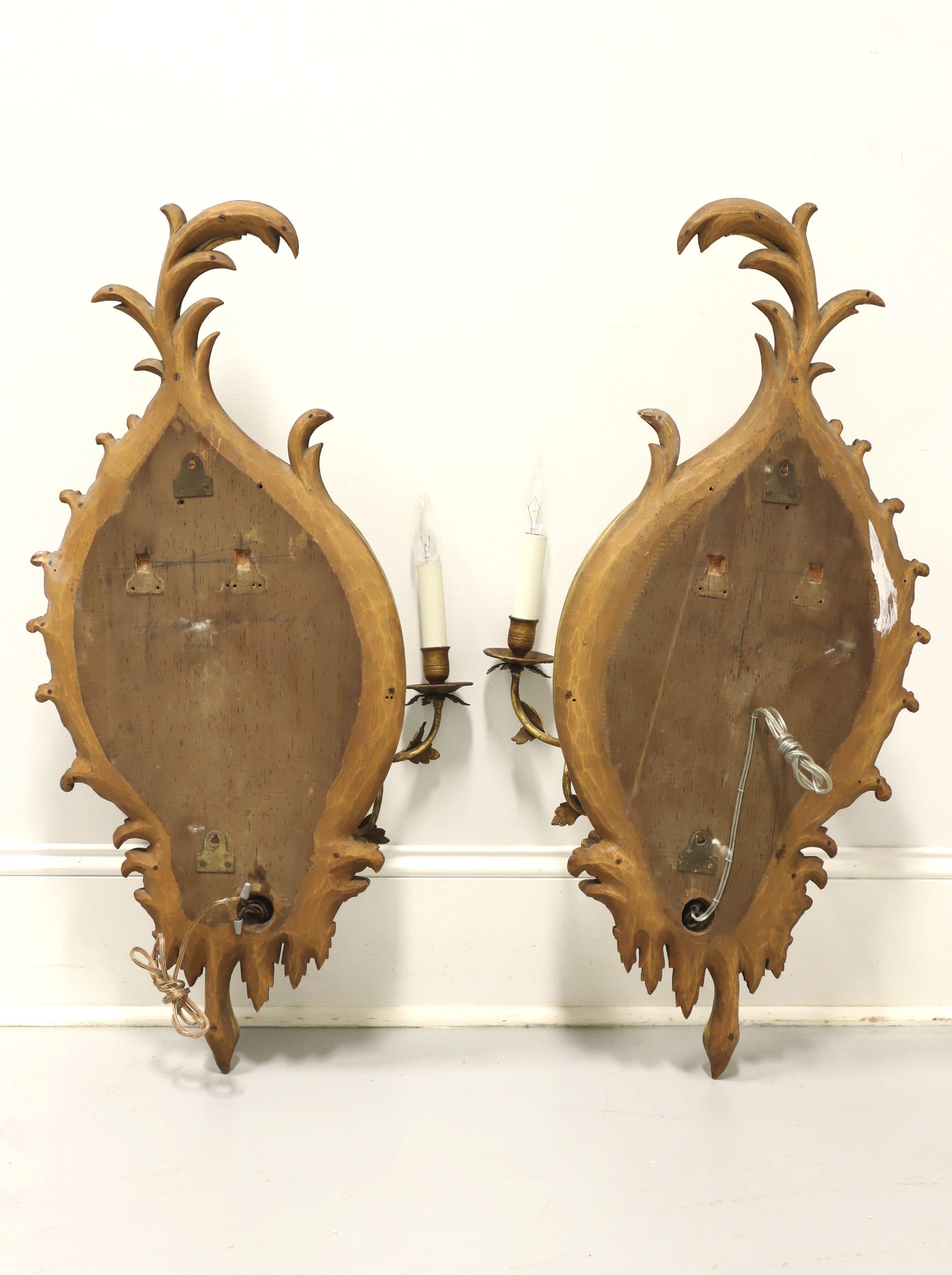 Early 20th Century Carved Wood Electrified Candle Mirror Wall Sconces - Pair B 5