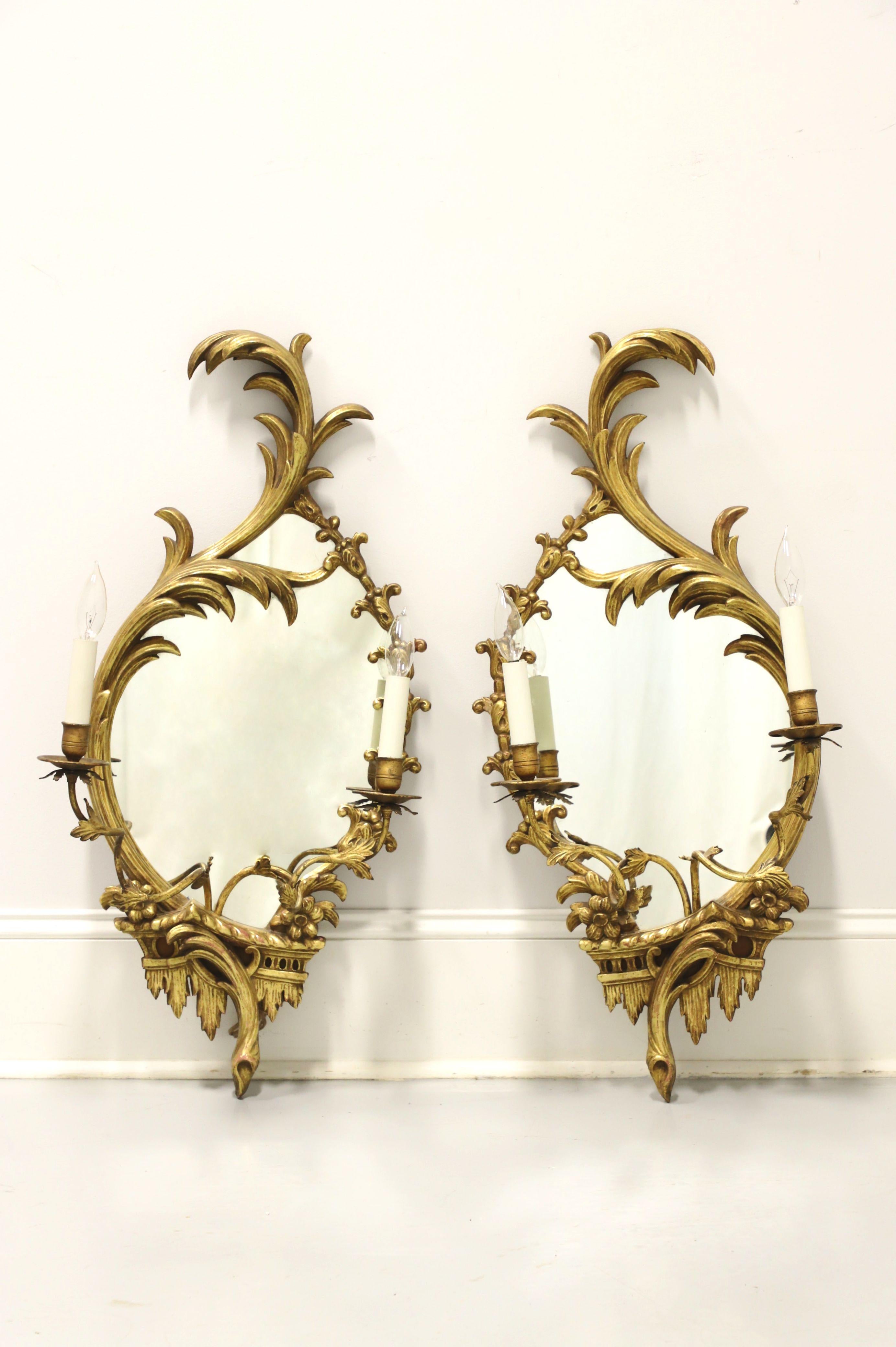 Early 20th Century Carved Wood Electrified Candle Mirror Wall Sconces - Pair B 6