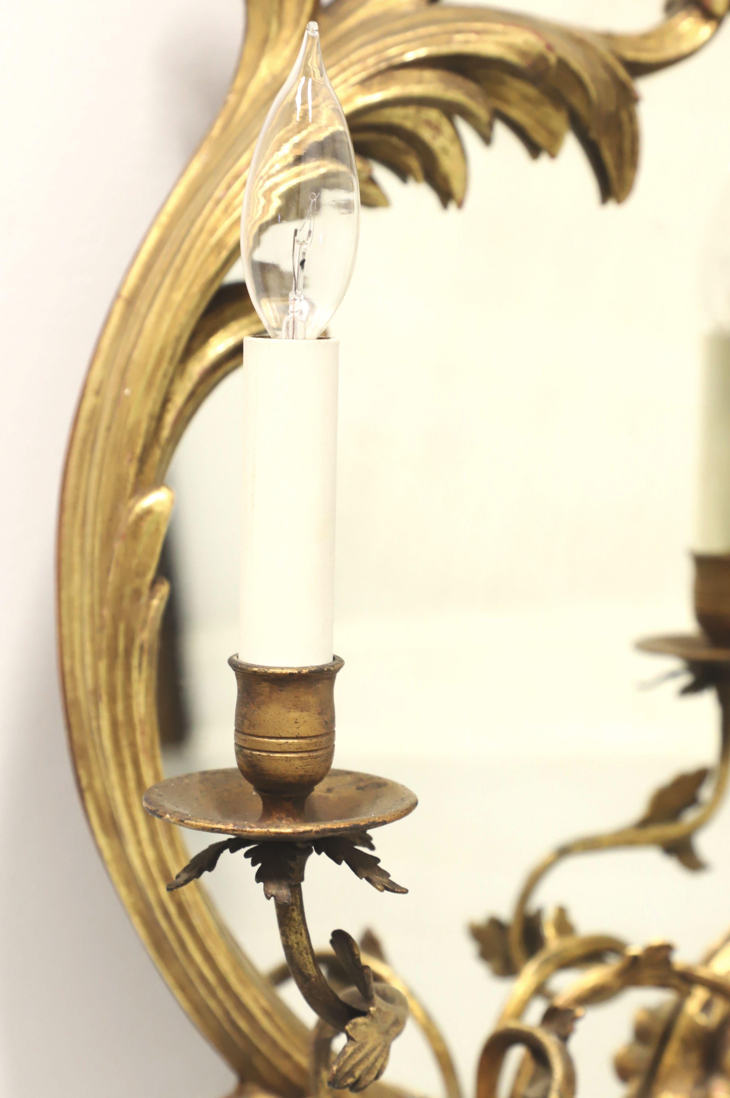 Early 20th Century Carved Wood Electrified Candle Mirror Wall Sconces - Pair B In Good Condition In Charlotte, NC