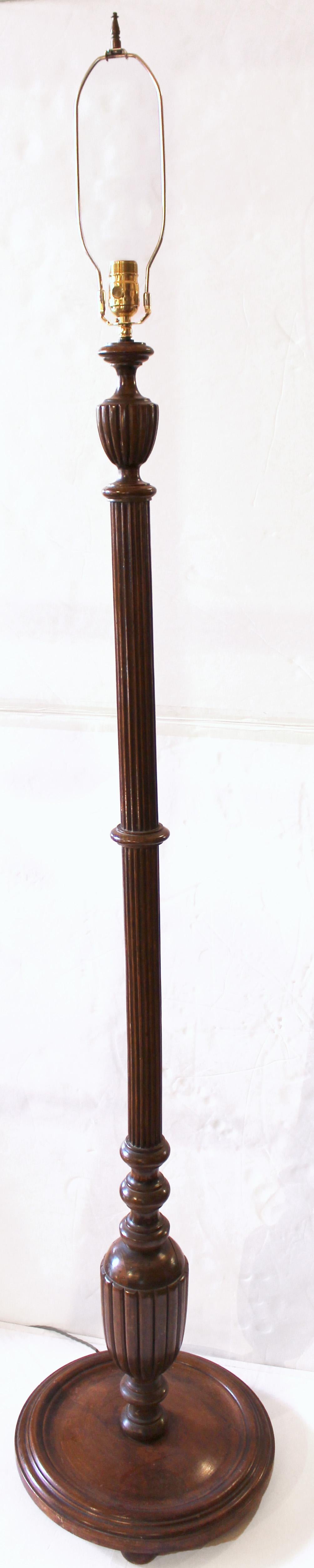 Rustic Early 20th Century Carved Wood Floor Lamp, English For Sale