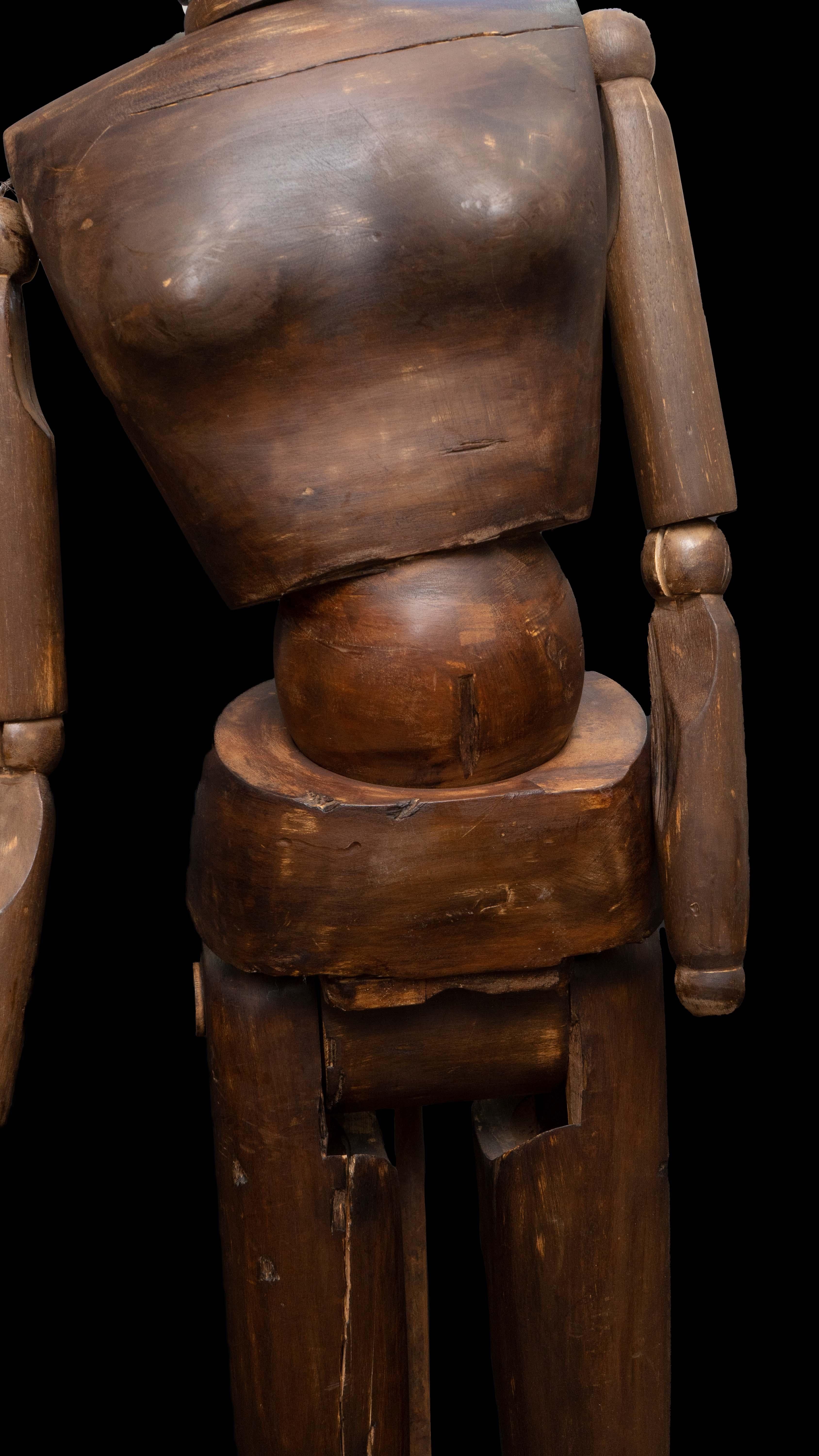 American Early 20th Century Carved Wood Mannequin on Carved Wood Base For Sale