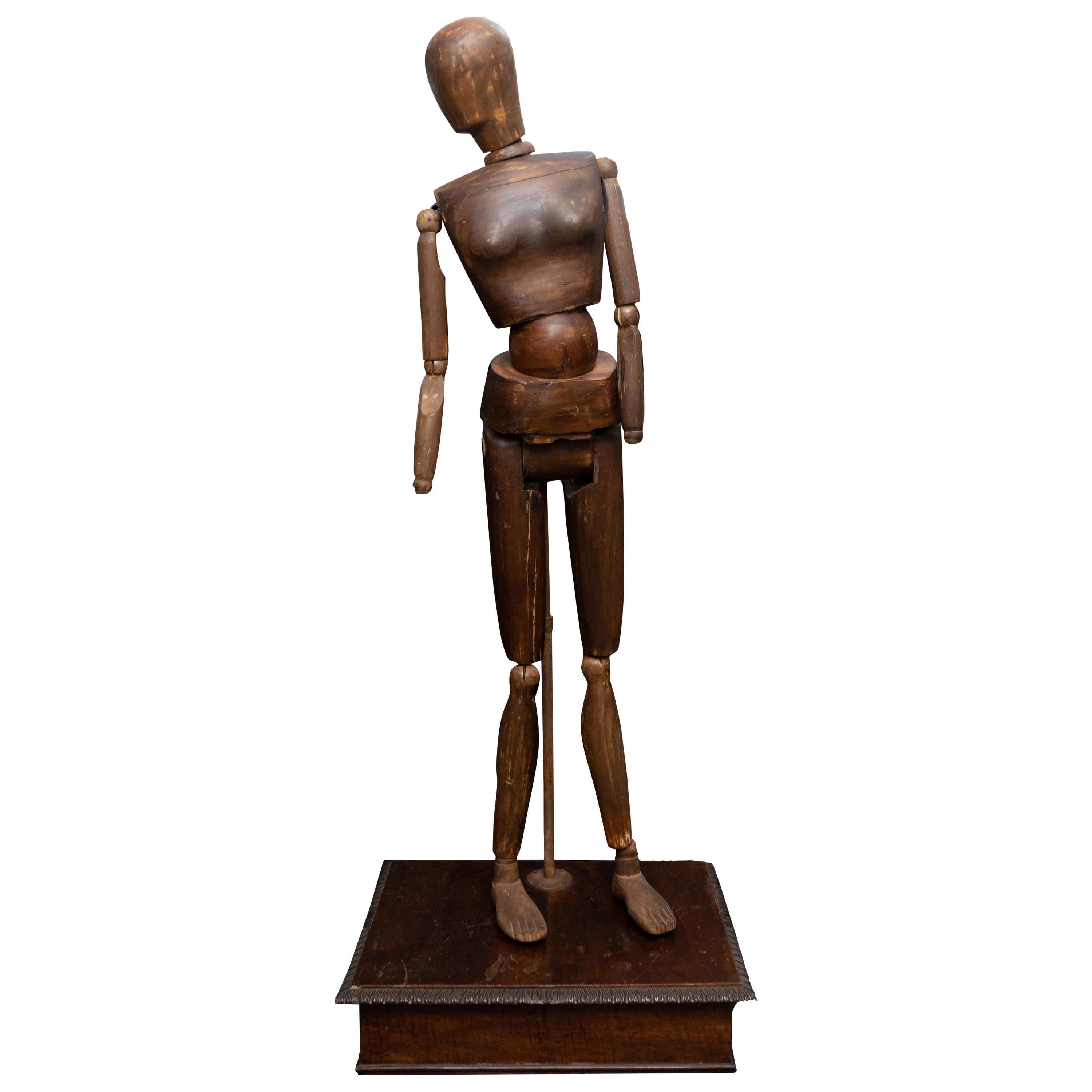 Early 20th Century Carved Wood Mannequin on Carved Wood Base