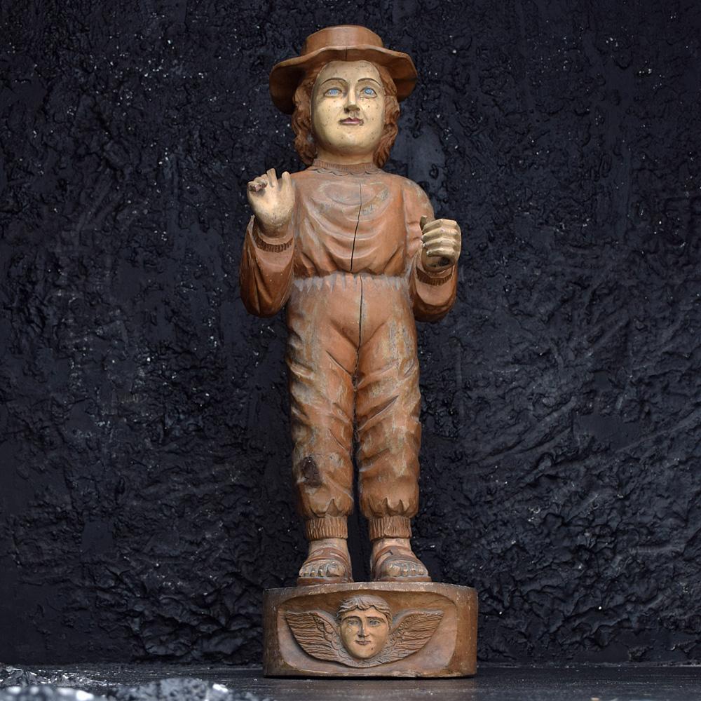 Hand-Carved Early 20th Century Carved Wooden Figure of a Mormon For Sale