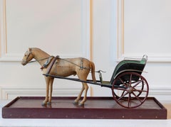 Early 20th-Century Carved Wooden Horse and Carriage Model