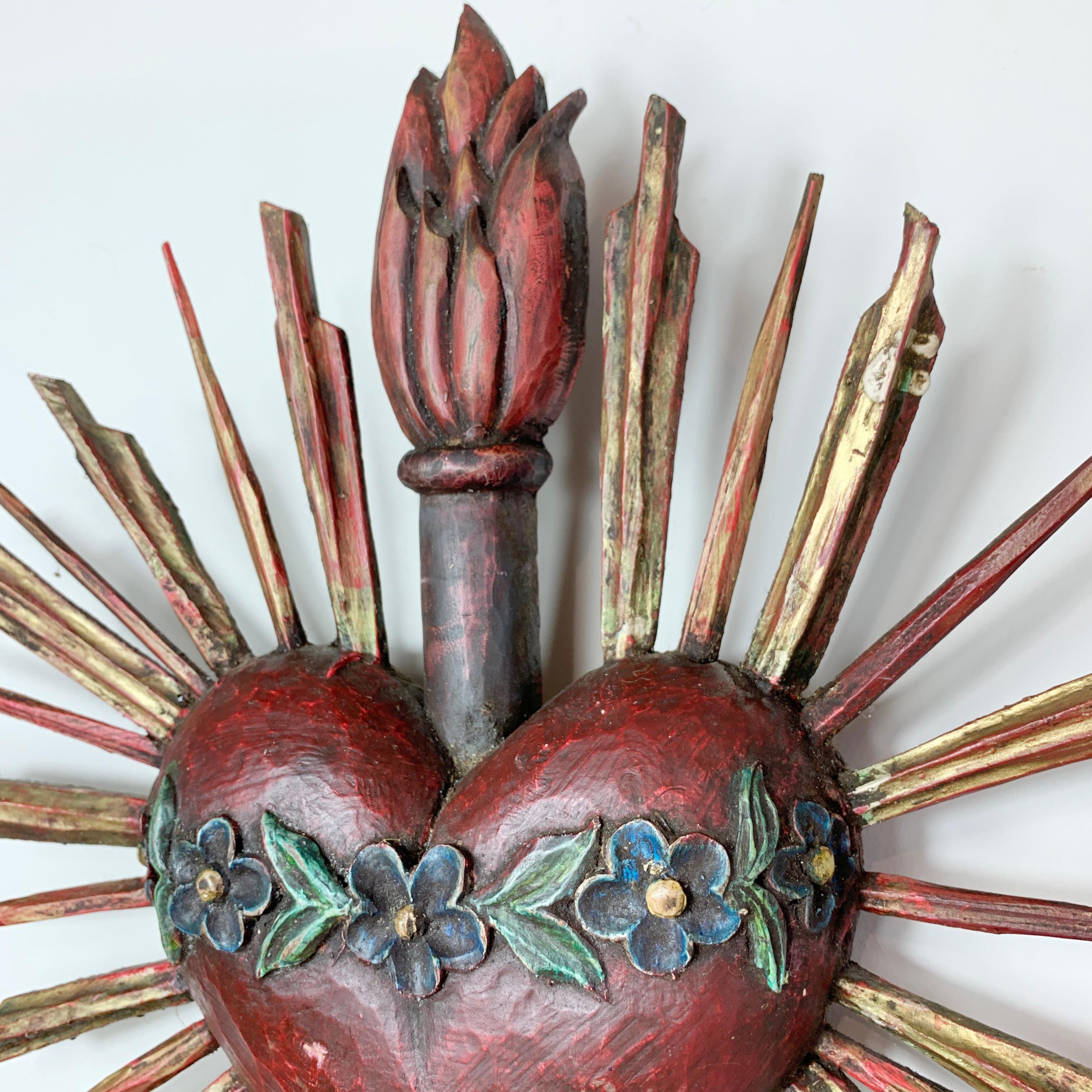 Early 20th Century Carved Wooden Sacred Heart 1