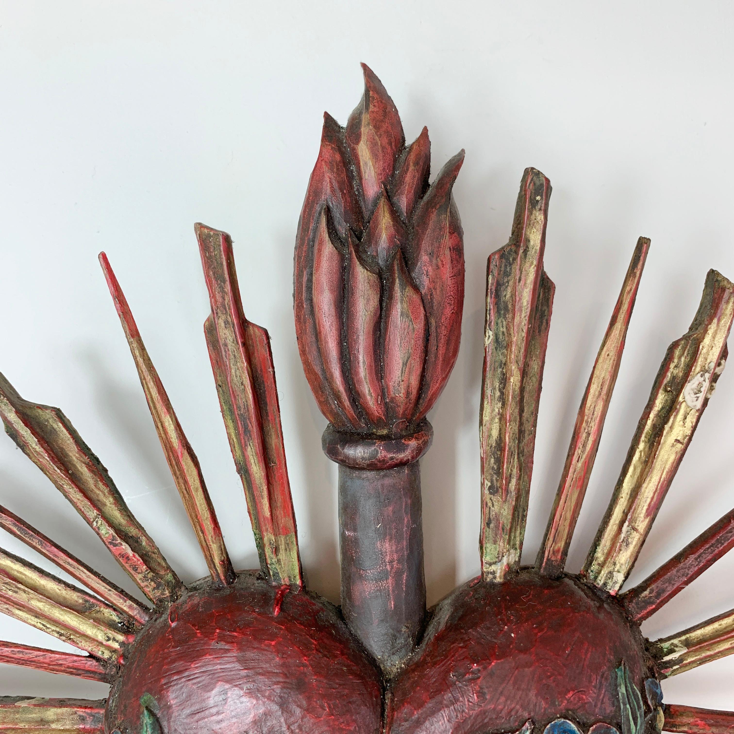 Hand-Carved Early 20th Century Carved Wooden Sacred Heart