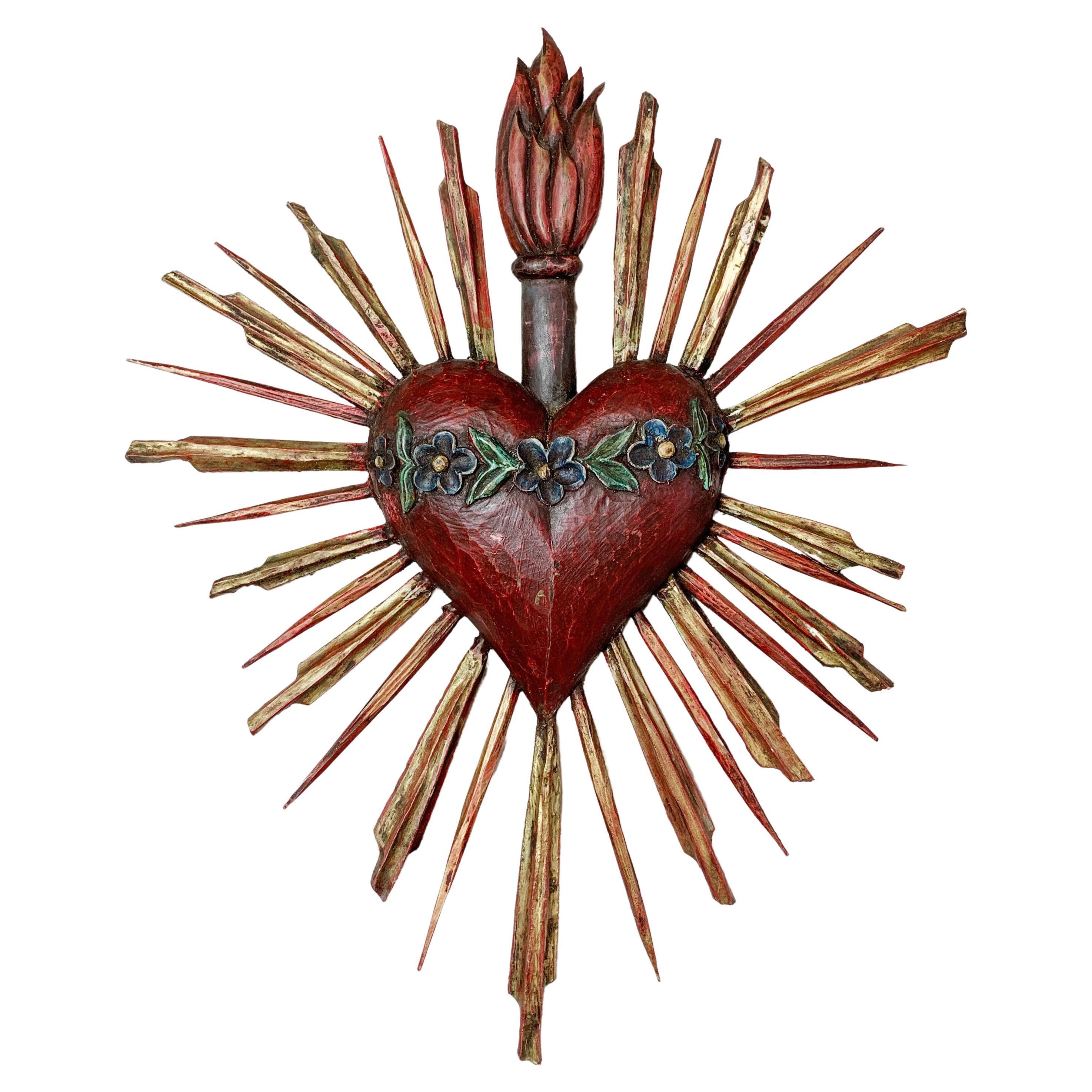 Early 20th Century Carved Wooden Sacred Heart