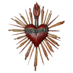 Early 20th Century Carved Wooden Sacred Heart