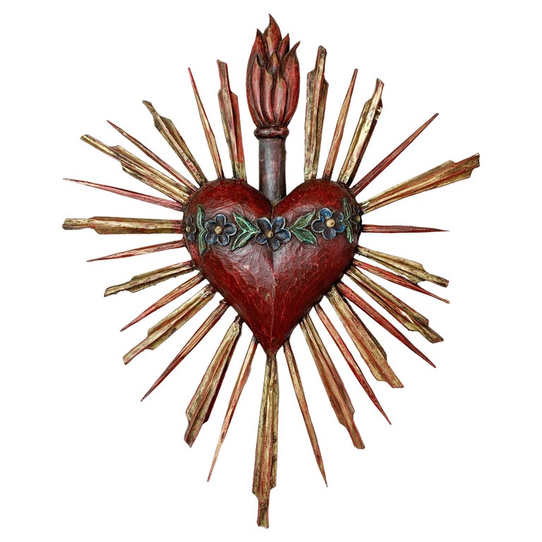 Early 20th Century Carved Wooden Sacred Heart at 1stDibs