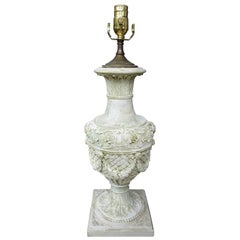 Early 20th Century Carved Wooden Urn Lamp with Custom Painted Finish