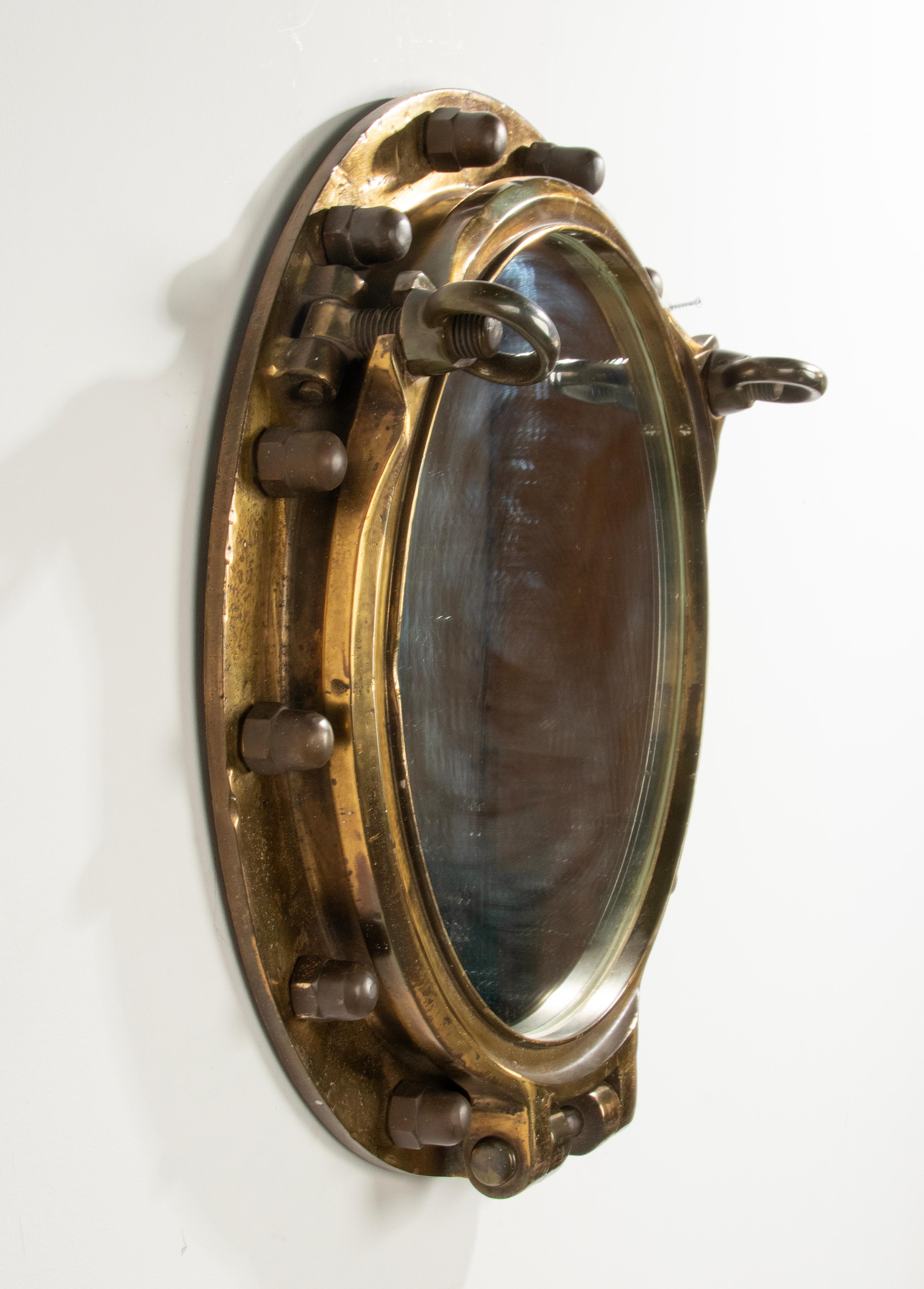 Early 20th Century Cast Brass Large Mirror Ship Porthole For Sale 7