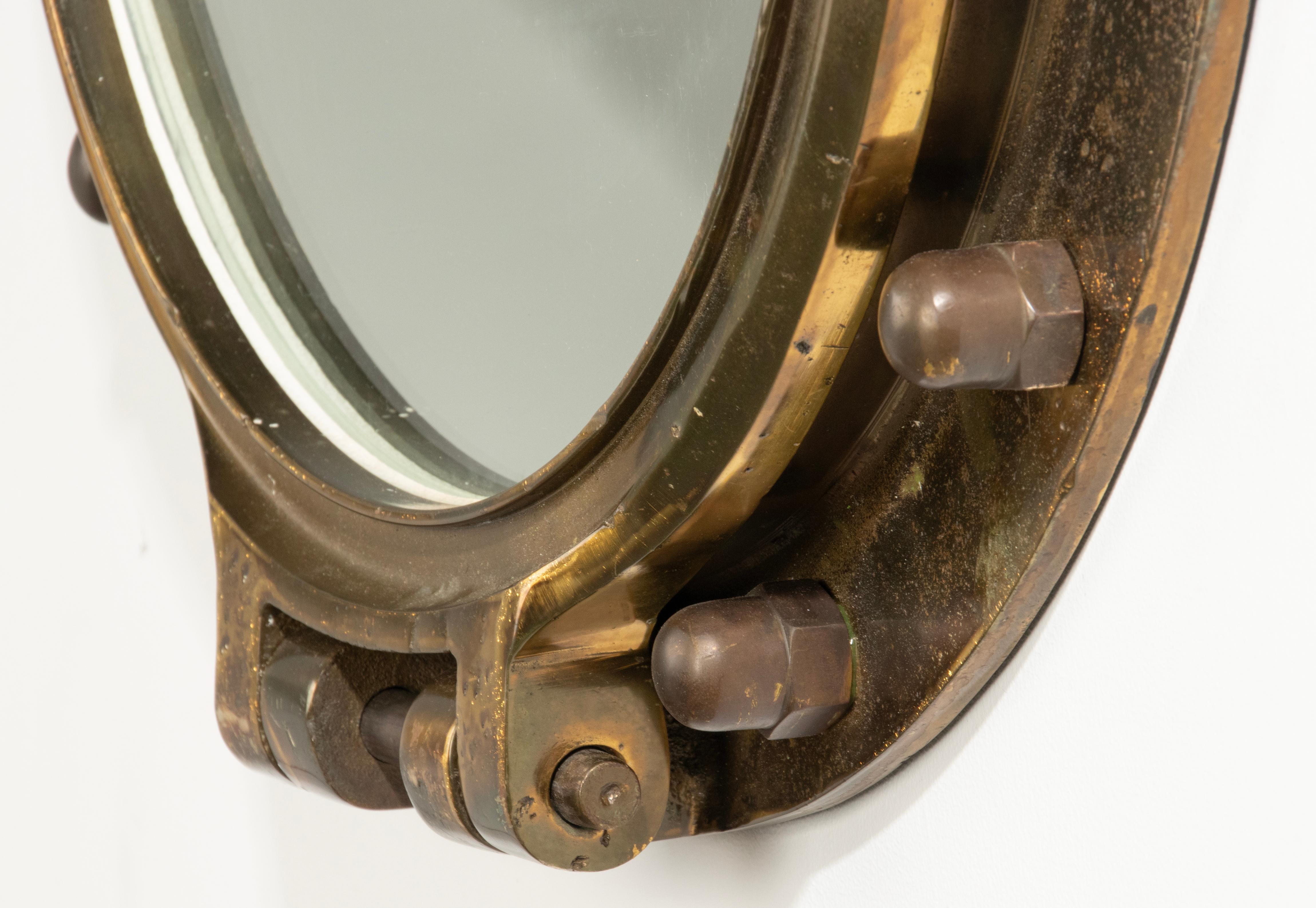 Early 20th Century Cast Brass Large Mirror Ship Porthole For Sale 9