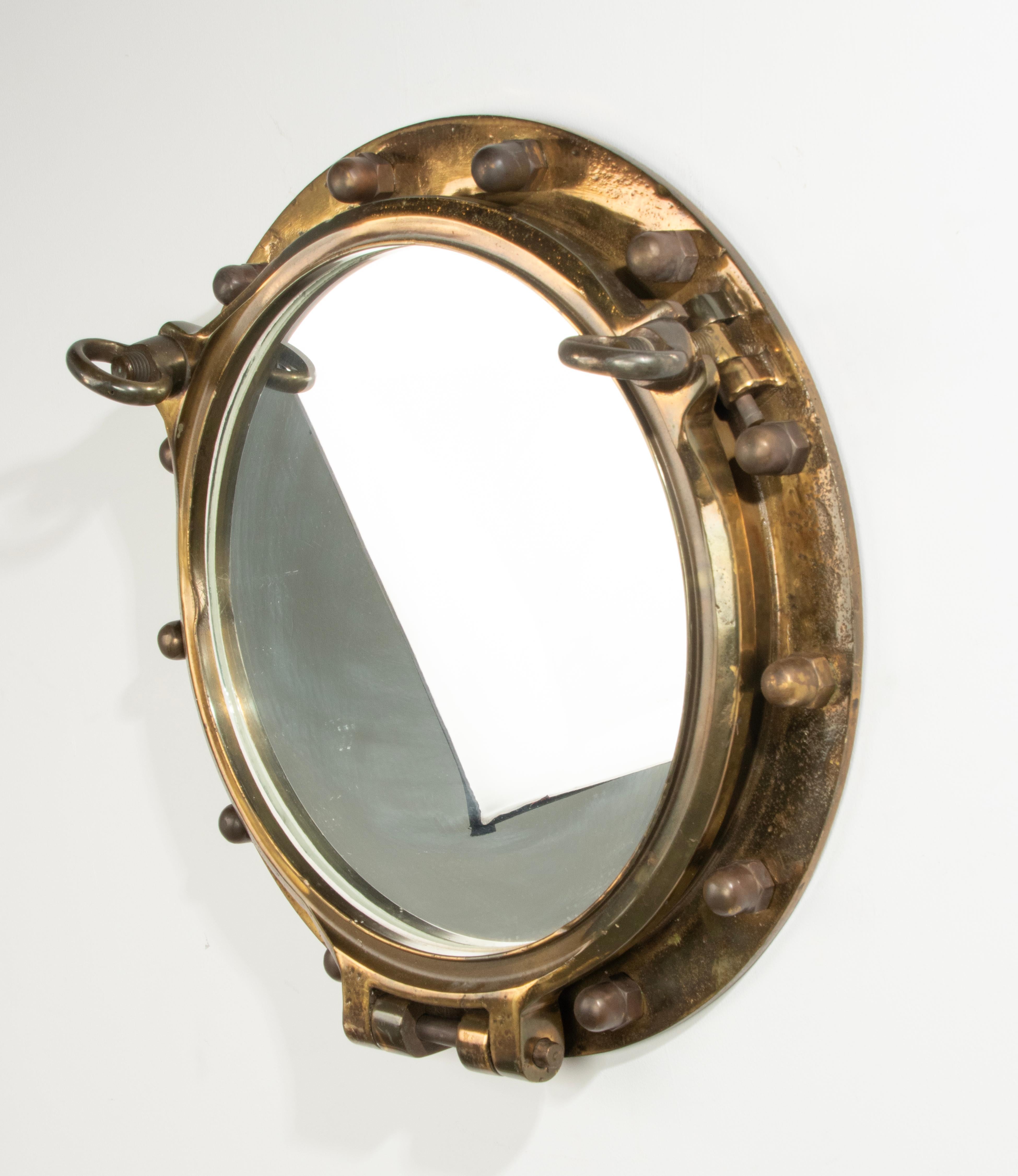 Early 20th Century Cast Brass Large Mirror Ship Porthole For Sale 10