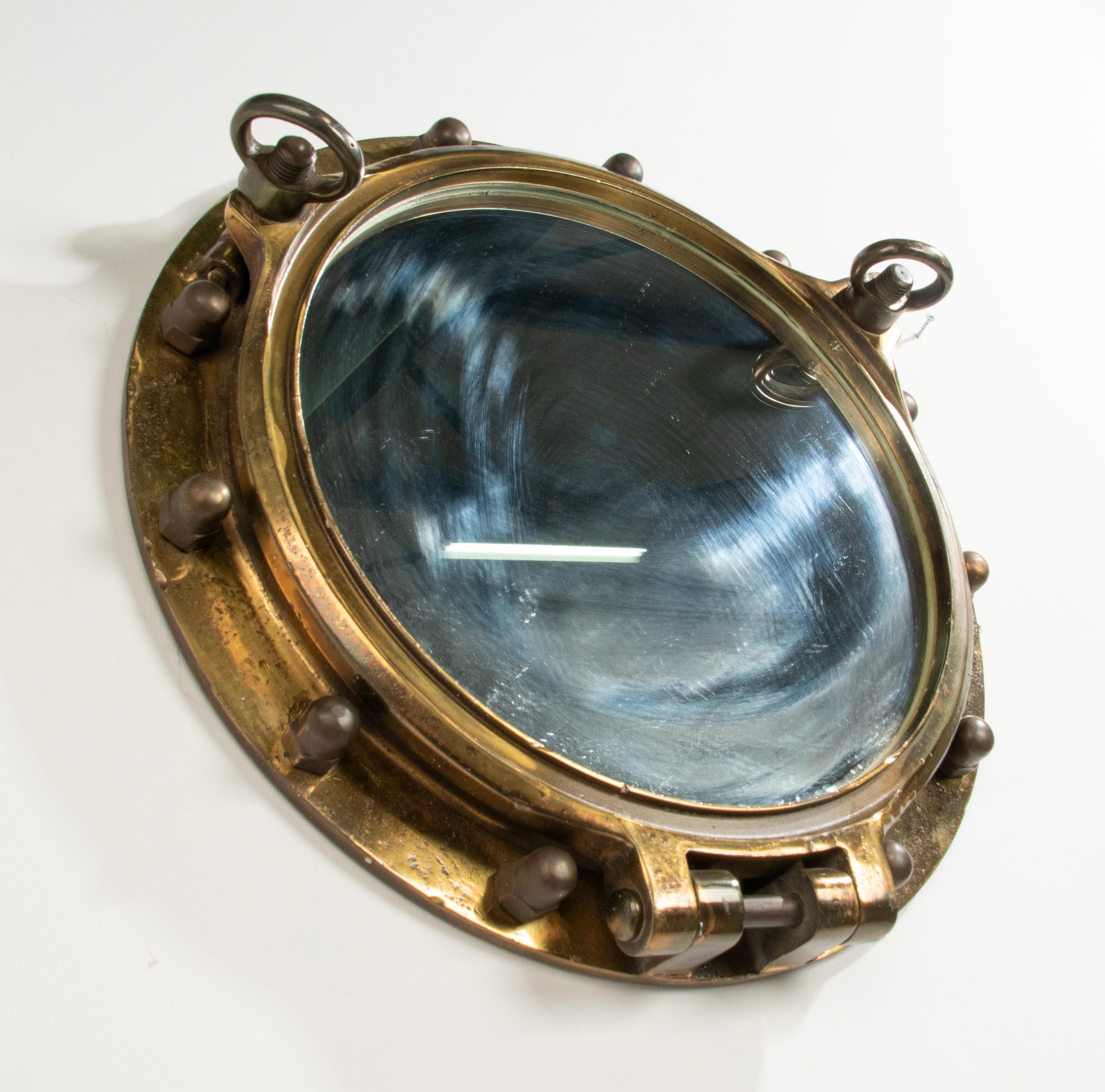 Early 20th Century Cast Brass Large Mirror Ship Porthole For Sale 13