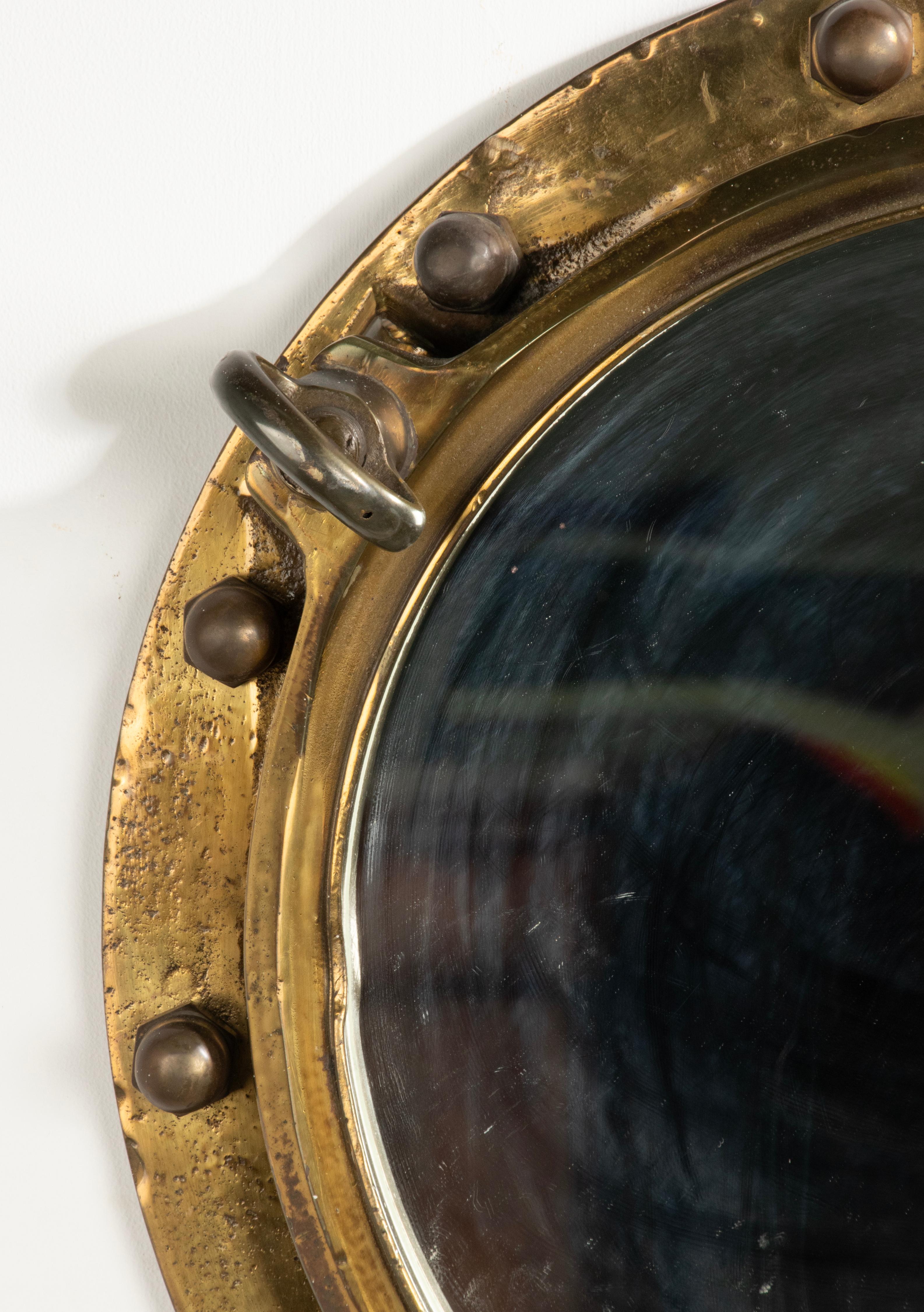 Early 20th Century Cast Brass Large Mirror Ship Porthole In Good Condition For Sale In Casteren, Noord-Brabant