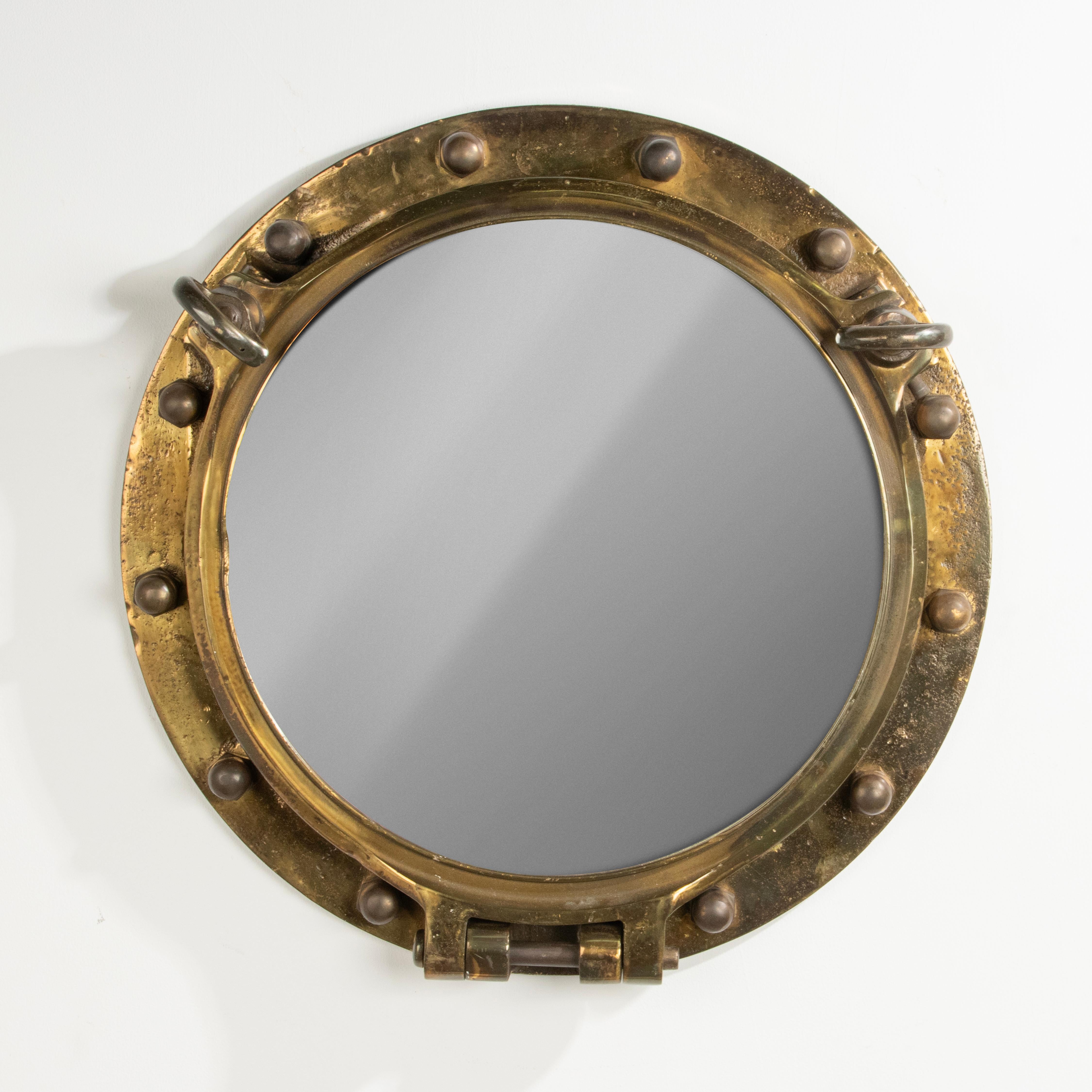 Early 20th Century Cast Brass Large Mirror Ship Porthole For Sale 1