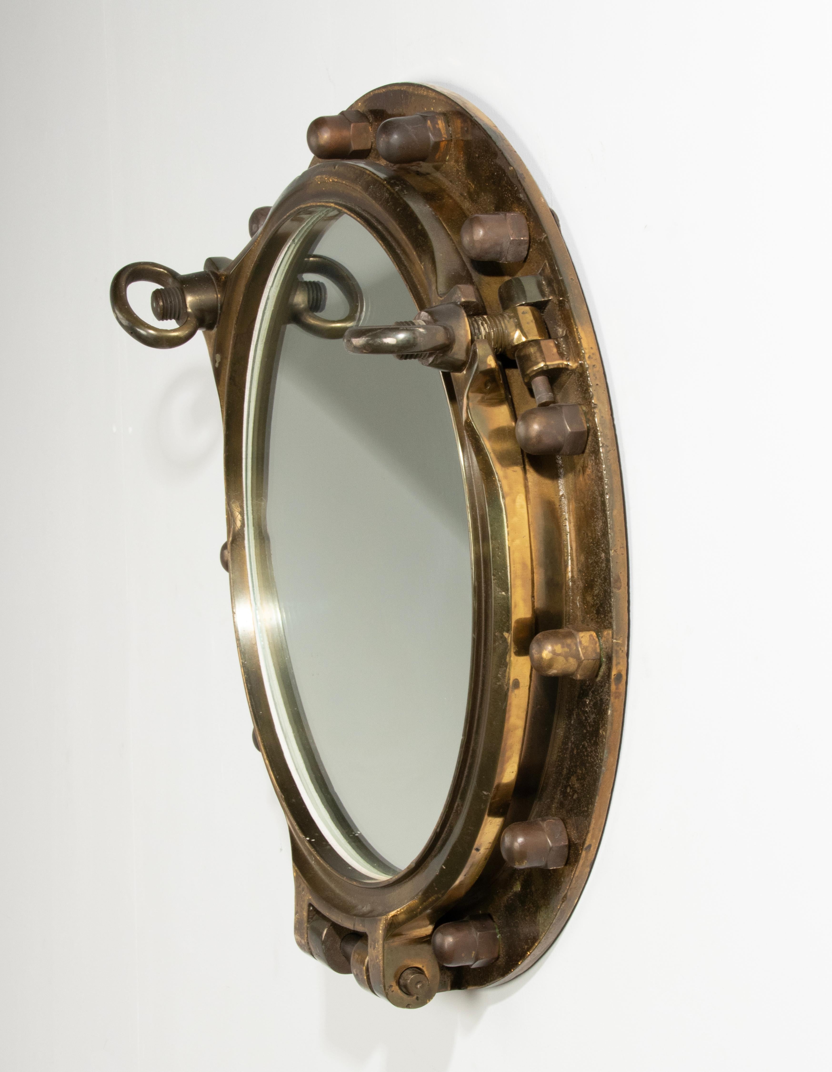 Early 20th Century Cast Brass Large Mirror Ship Porthole 5