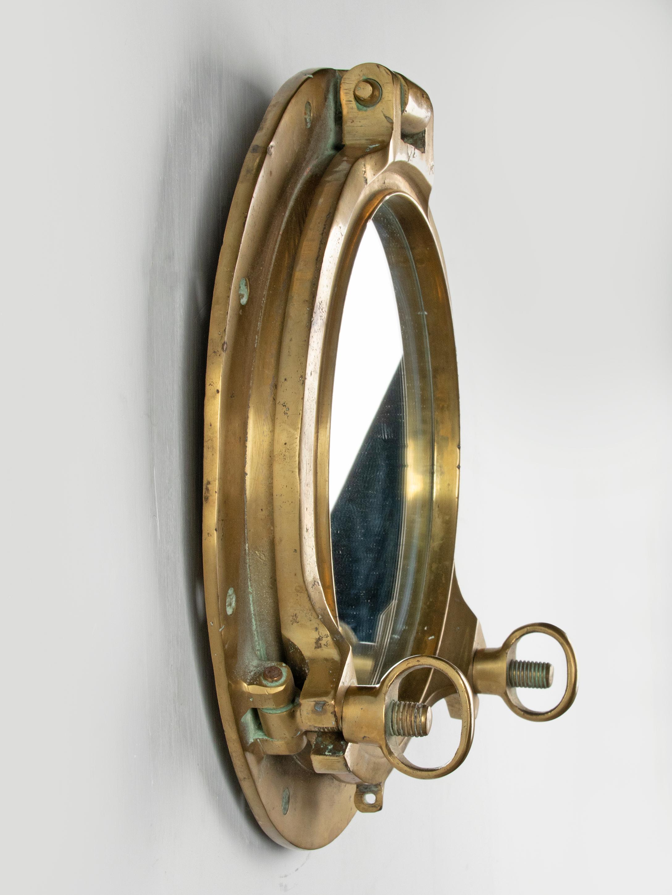 Early 20th Century Cast Brass Mirror Ship Porthole 7