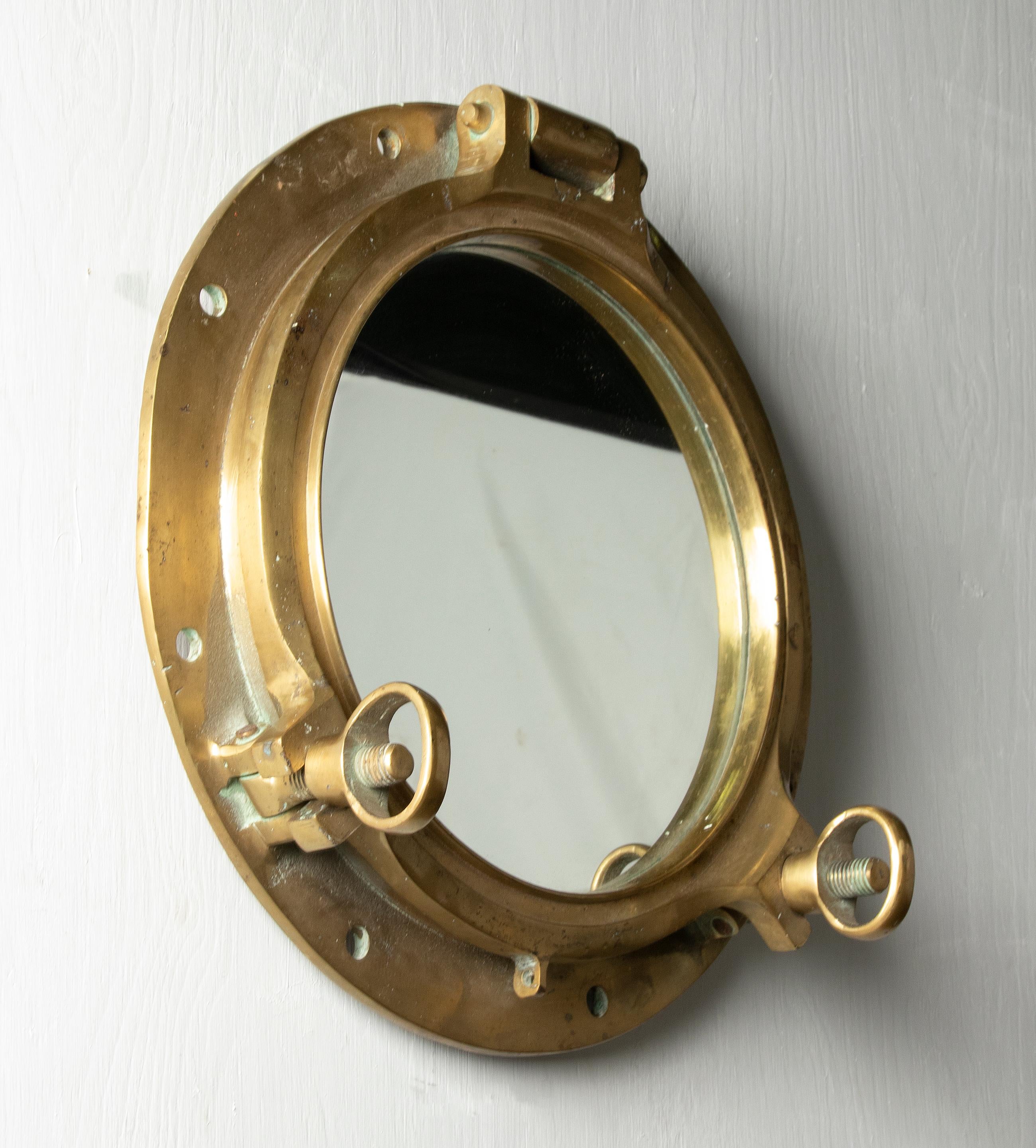 Early 20th Century Cast Brass Mirror Ship Porthole 11