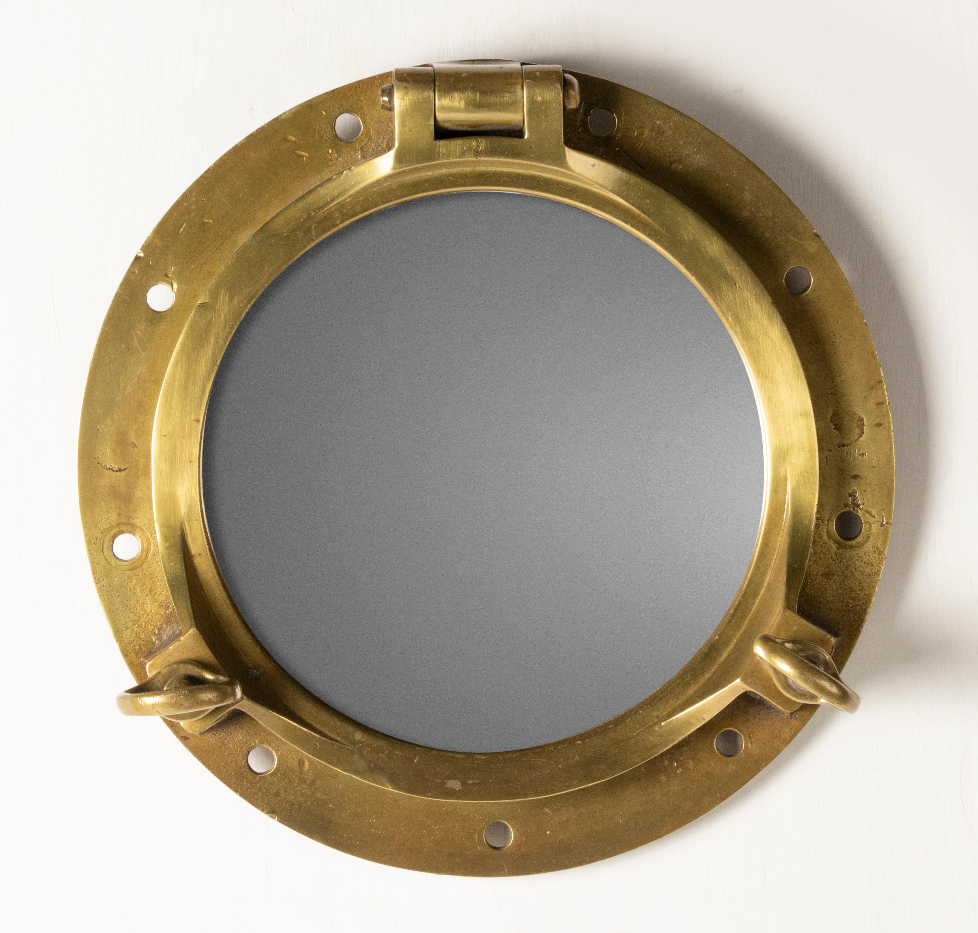 Industrial Early 20th Century, Cast Brass Mirror Ship Porthole