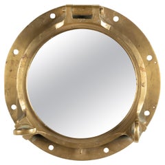 Antique Early 20th Century Cast Brass Mirror Ship Porthole