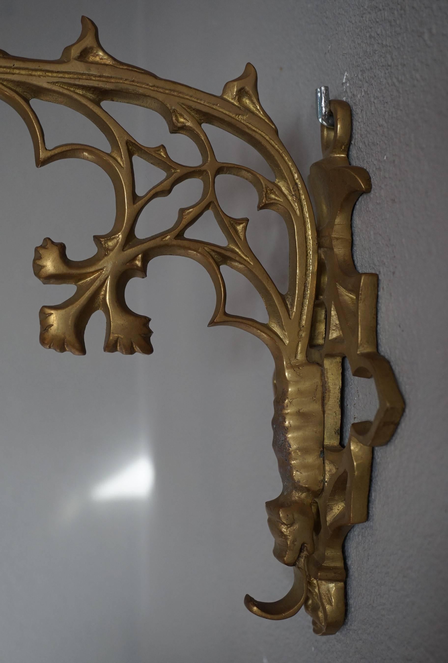 Early 20th Century Cast Brass or Bronze Gothic Revival Wall Brackets with Hooks 5
