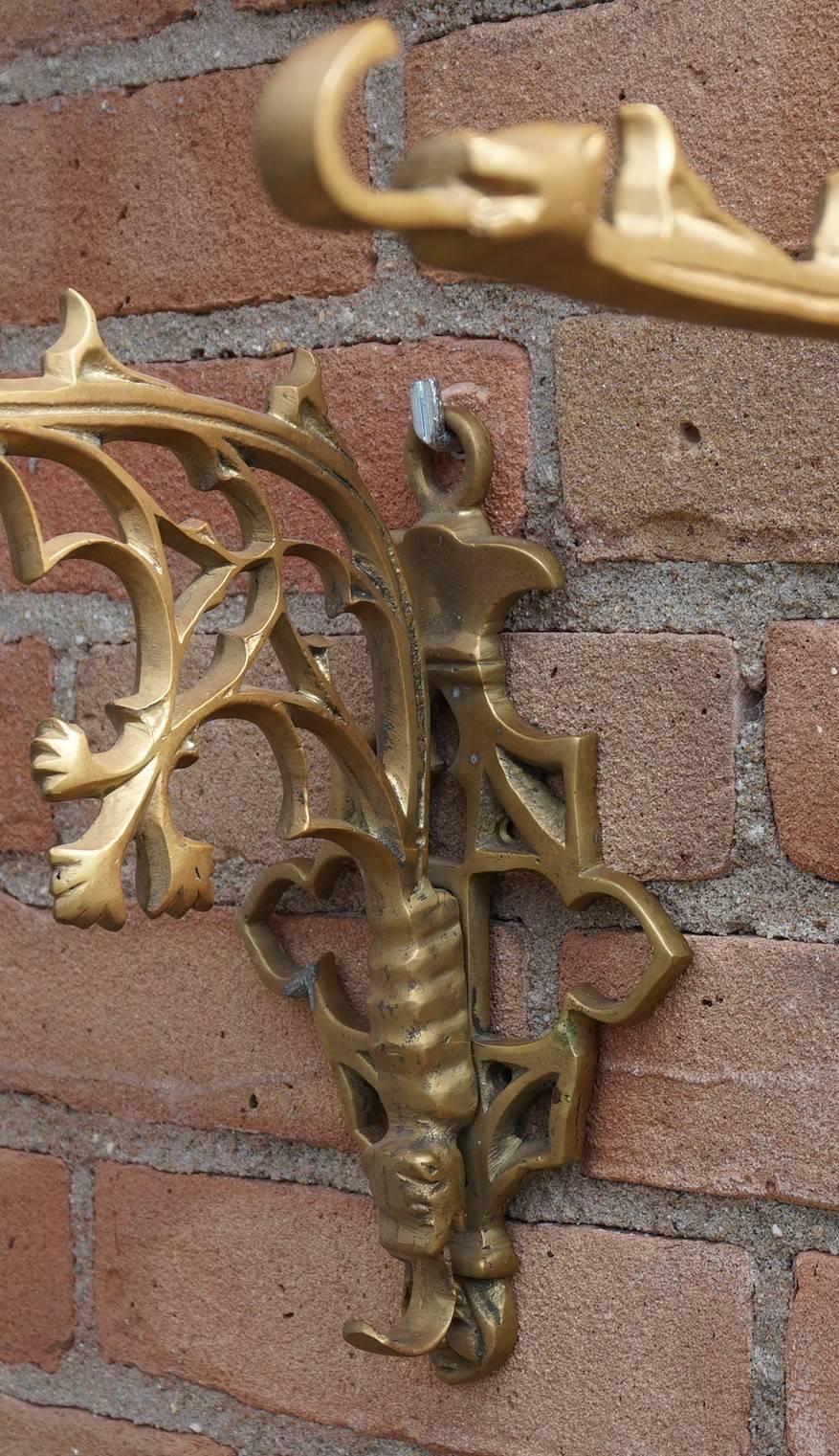 Early 20th Century Cast Brass or Bronze Gothic Revival Wall Brackets with Hooks 6