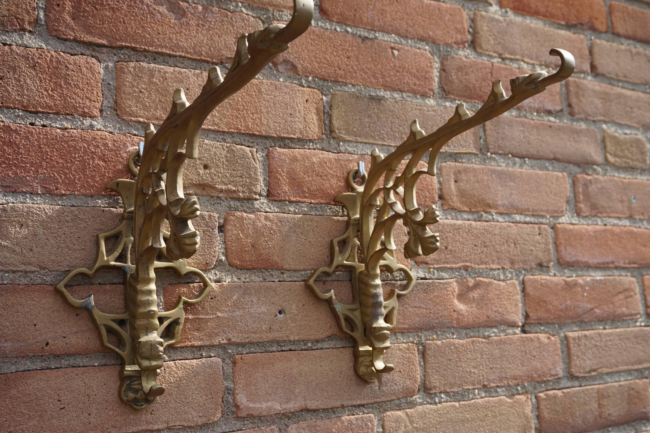 Early 20th Century Cast Brass or Bronze Gothic Revival Wall Brackets with Hooks 8