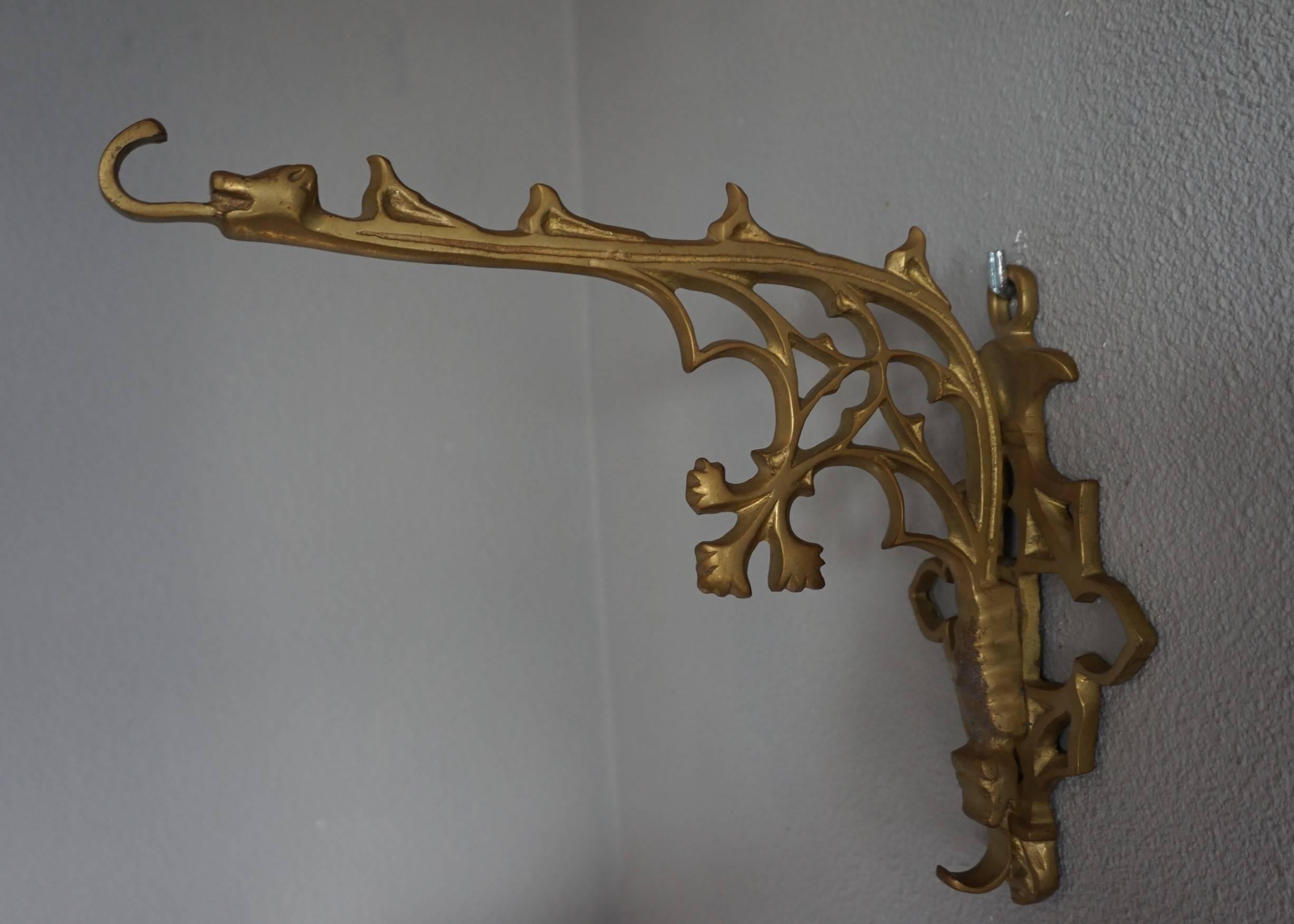 Early 20th Century Cast Brass or Bronze Gothic Revival Wall Brackets with Hooks 9